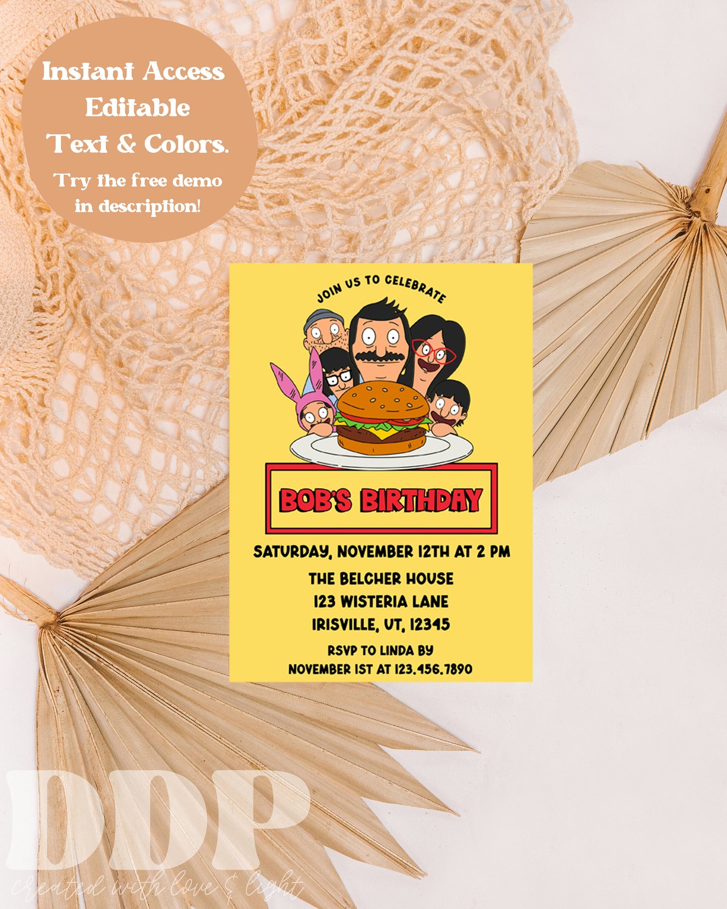 ANY AGE Bob's Burgers Birthday Invitation | Bob's Burgers Birthday Template | Bob's Burger Invite | Bob's Burgers Cartoon Party