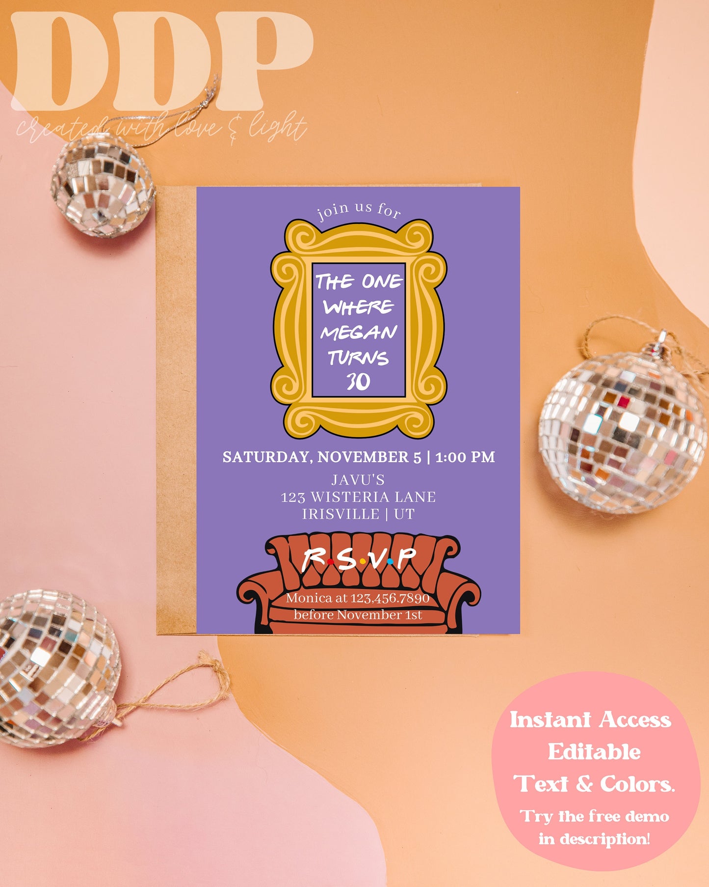 Friends Theme Birthday Invitation | Friends Birthday Party Invite | 90s Birthday Invitation | Self-Editable Invitation | A09