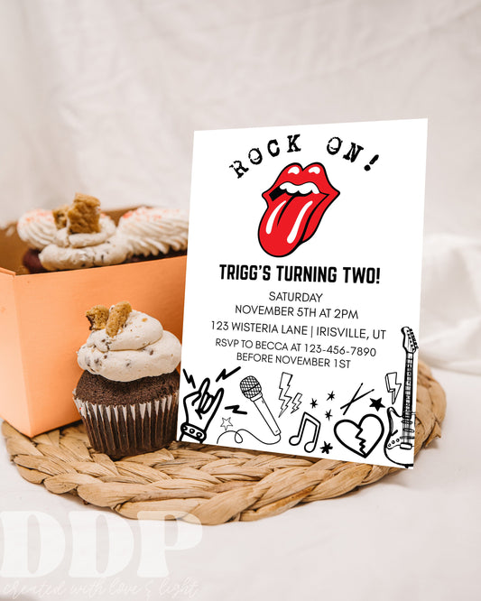 ANY AGE Rock and Roll Birthday Invitation | Rockstar Birthday Invite | Rock N Roll Music Birthday Party | Rolling Stones Party Invite