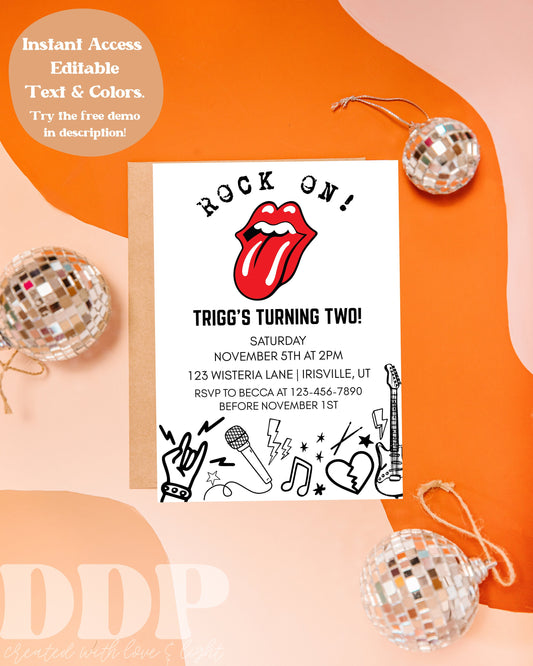 ANY AGE Rock and Roll Birthday Invitation | Rockstar Birthday Invite | Rock N Roll Music Birthday Party | Rolling Stones Party Invite