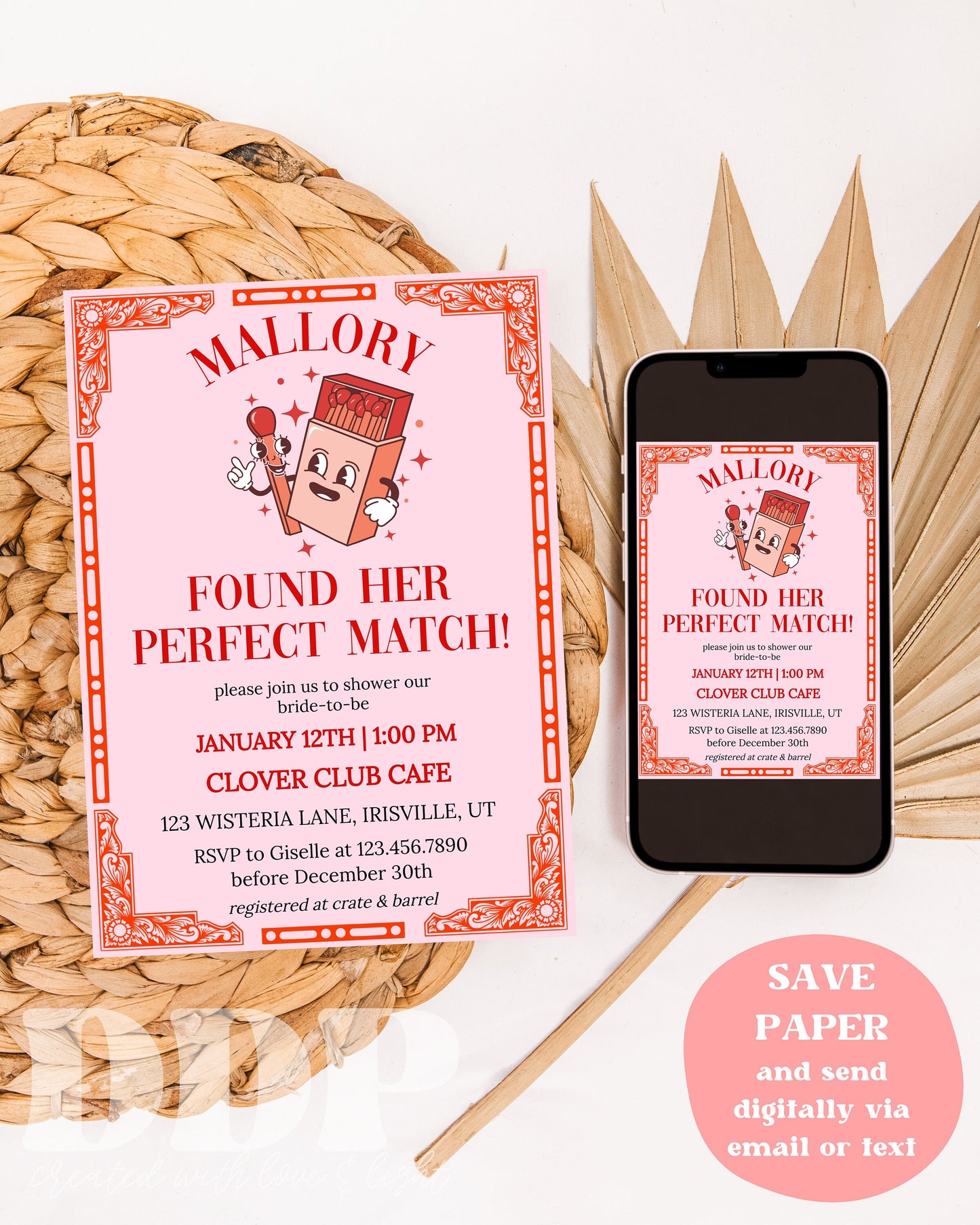 Perfect Match Bridal Shower Invitation | Match Made in Heaven Wedding Shower | Aesthetic Vegas Bridal Shower | Editable Wedding Shower