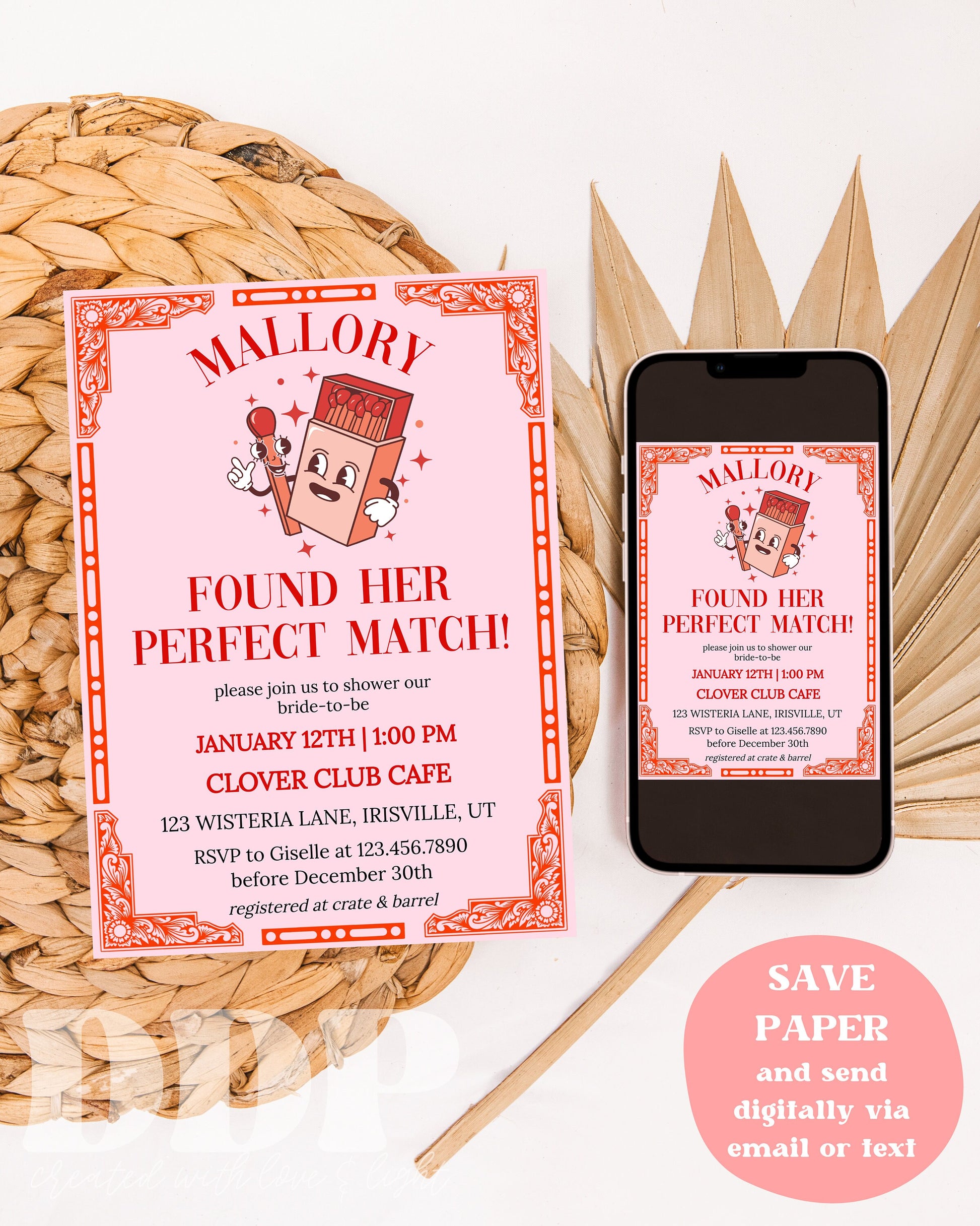 Perfect Match Bridal Shower Invitation | Match Made in Heaven Wedding Shower | Aesthetic Vegas Bridal Shower | Editable Wedding Shower