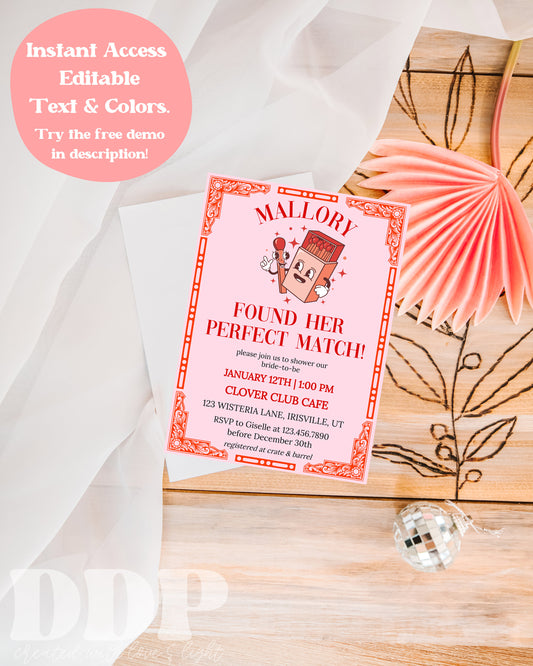 Perfect Match Bridal Shower Invitation | Match Made in Heaven Wedding Shower | Aesthetic Vegas Bridal Shower | Editable Wedding Shower