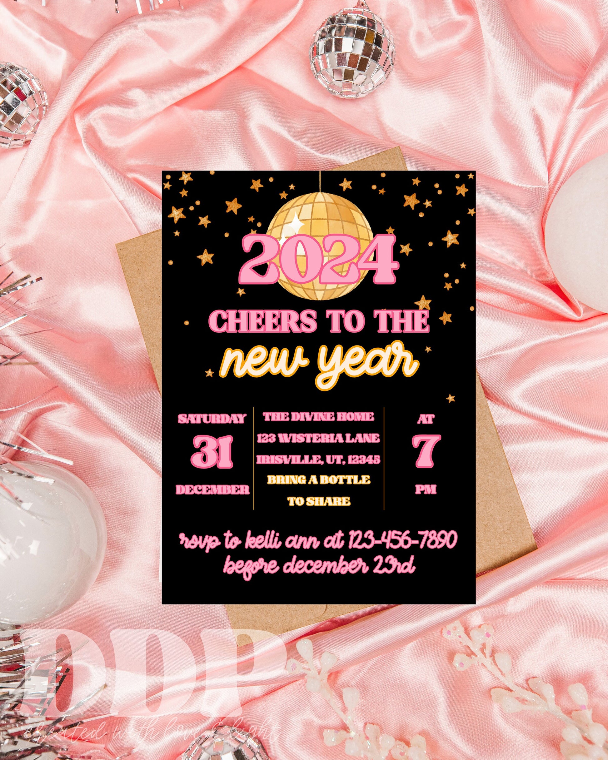 New Years Eve party invite | NYE 2024 Invite | New Years Party | Disco Ball Party | New Years Editable Template Invite