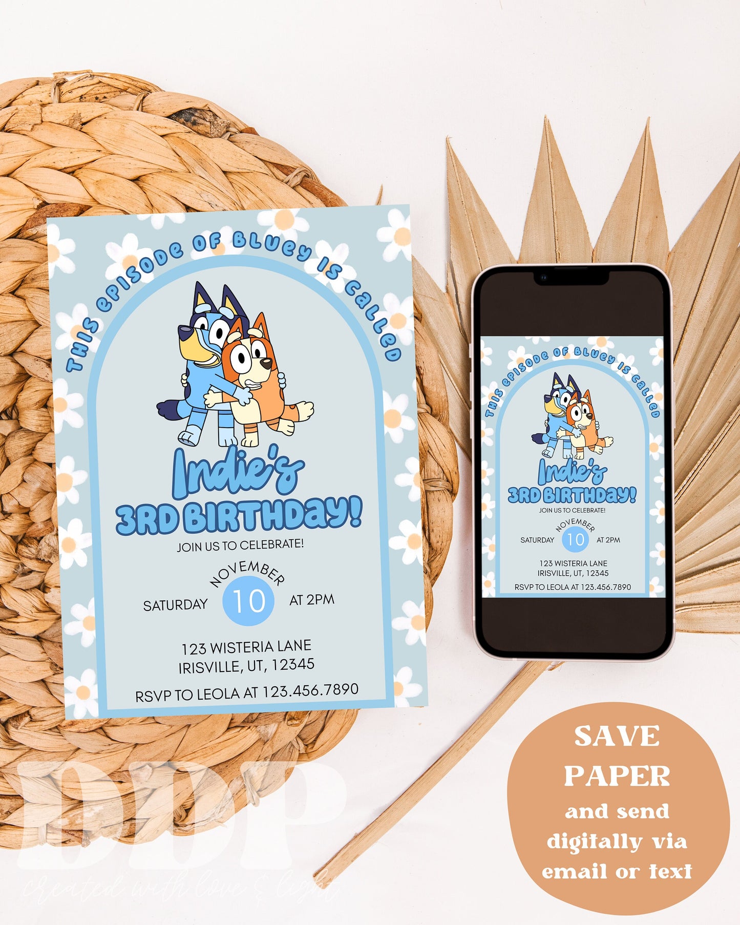 ANY AGE Blue Heeler Birthday Party Invitation | Aussie Dog Inspired Birthday Invite | Dog Themed Daisy Invite | Instant Download