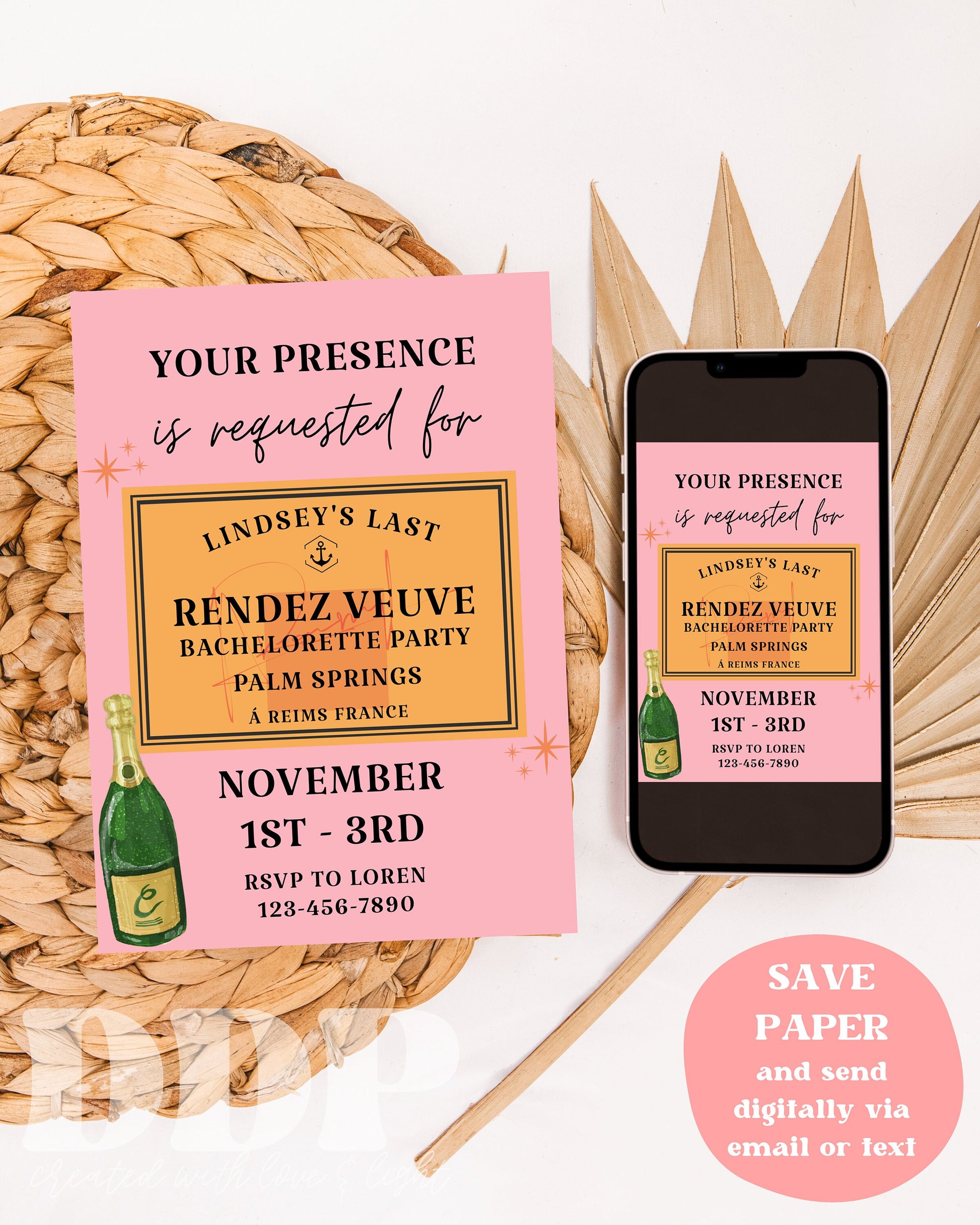 Veuve Before Vows Bachelorette Weekend Invitation | Rendezveuve Bachelorette Party Invite | Bachelorette Girls Trip Printable Itinerary