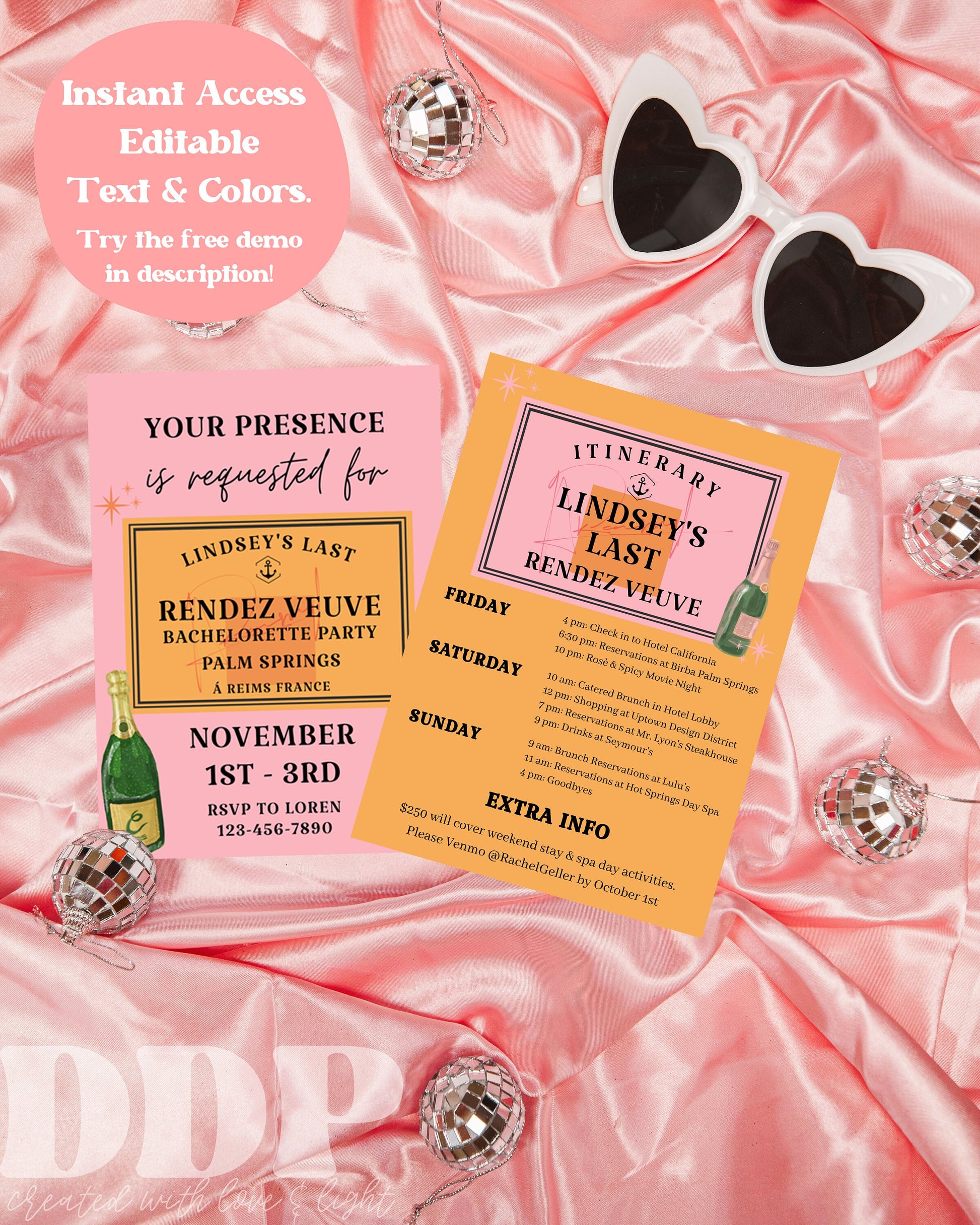 Veuve Before Vows Bachelorette Weekend Invitation | Rendezveuve Bachelorette Party Invite | Bachelorette Girls Trip Printable Itinerary