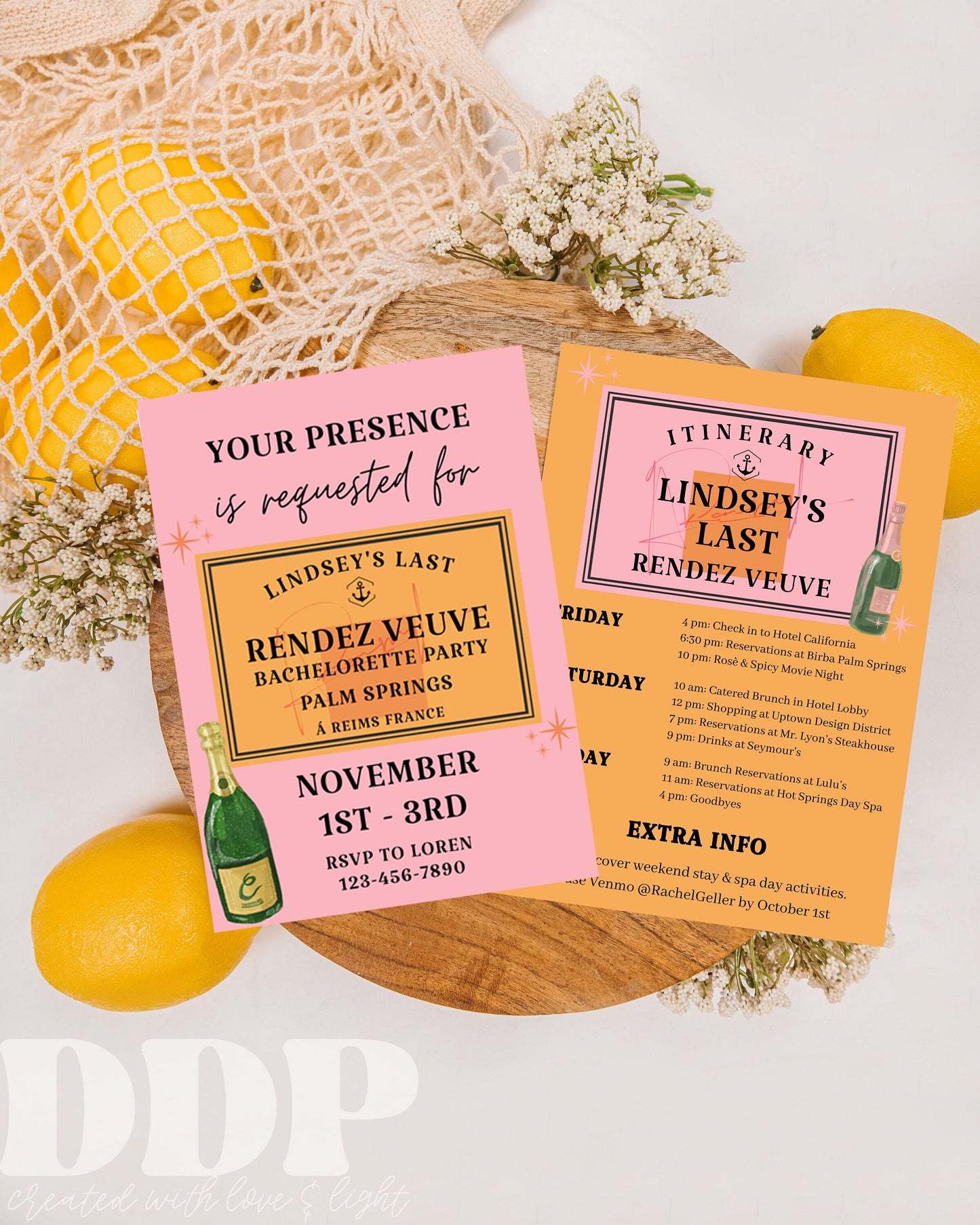 Veuve Before Vows Bachelorette Weekend Invitation | Rendezveuve Bachelorette Party Invite | Bachelorette Girls Trip Printable Itinerary