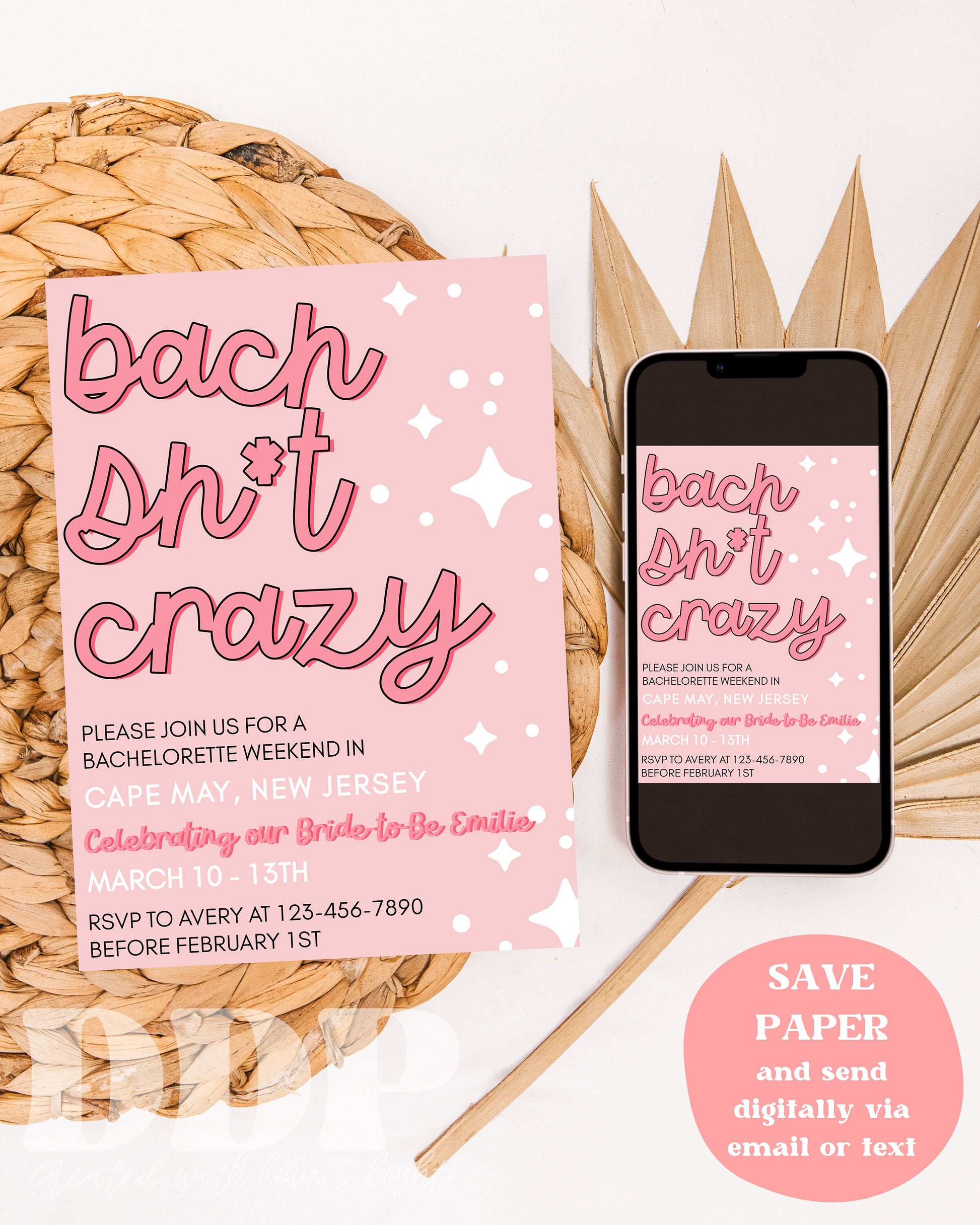 Bach Sh*t Crazy Bachelorette Weekend Invitation | Retro Bachelorette Party Invite | Funny Bachelorette Girls Trip Itinerary Invite