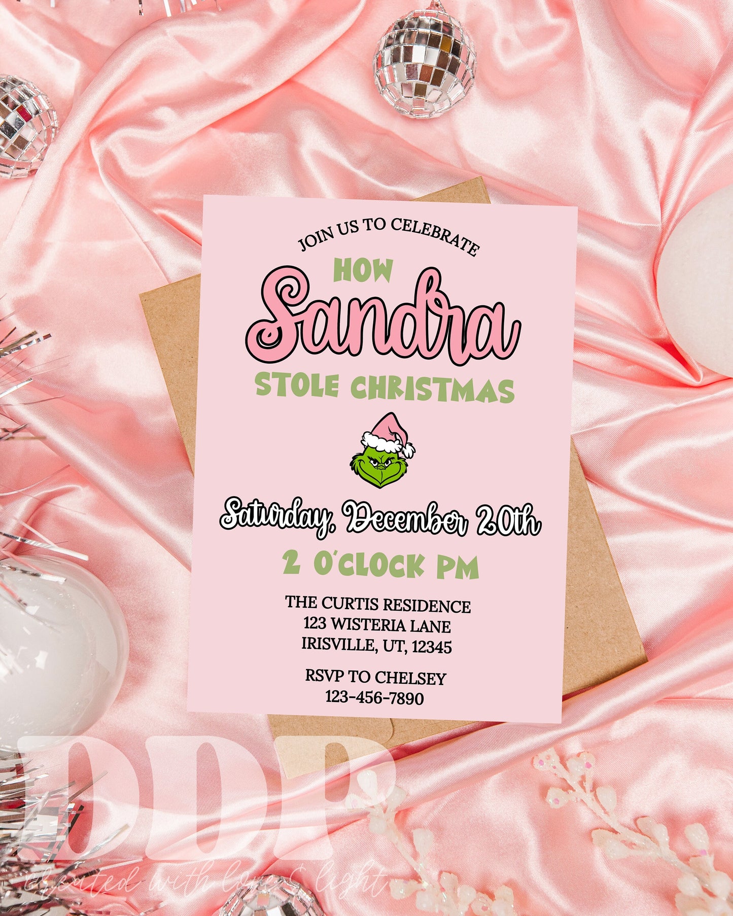 ANY AGE Grinch Stole Christmas Birthday Invitation | Girl Grinch First Birthday Invite | She's a Mean One | Whoville Pink Christmas Birthday