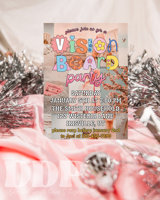 Vision Board Party Invite | Girls Vision Board Invite | New Year Resolution Party | Editable Template