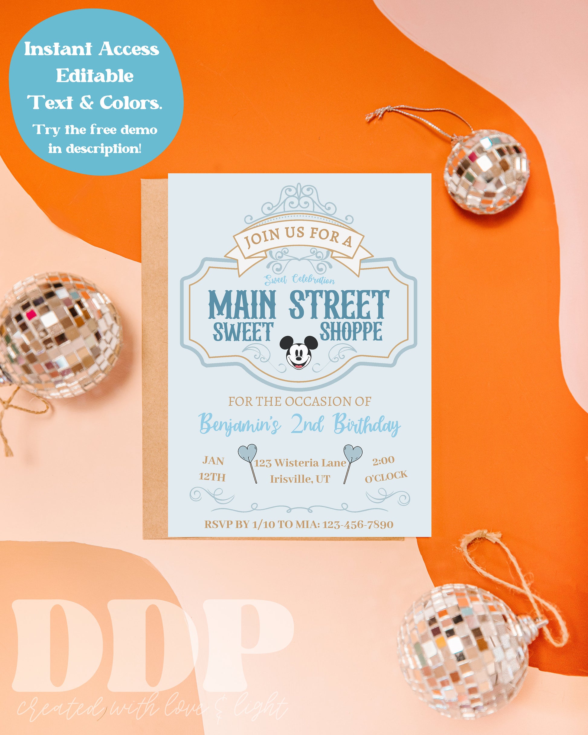 ANY AGE Classic Mickey Birthday Invitation | Vintage Disneyland Birthday Invitation | Sweet Shop Candy Birthday Invite