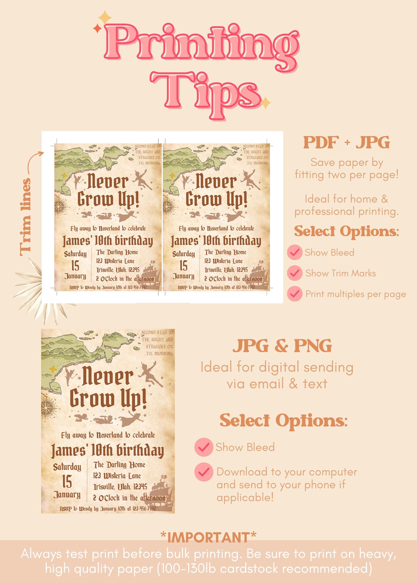 ANY AGE Peter Pan Birthday Invitation | Neverland Birthday Invitation | Never Grow Up Invite | A10