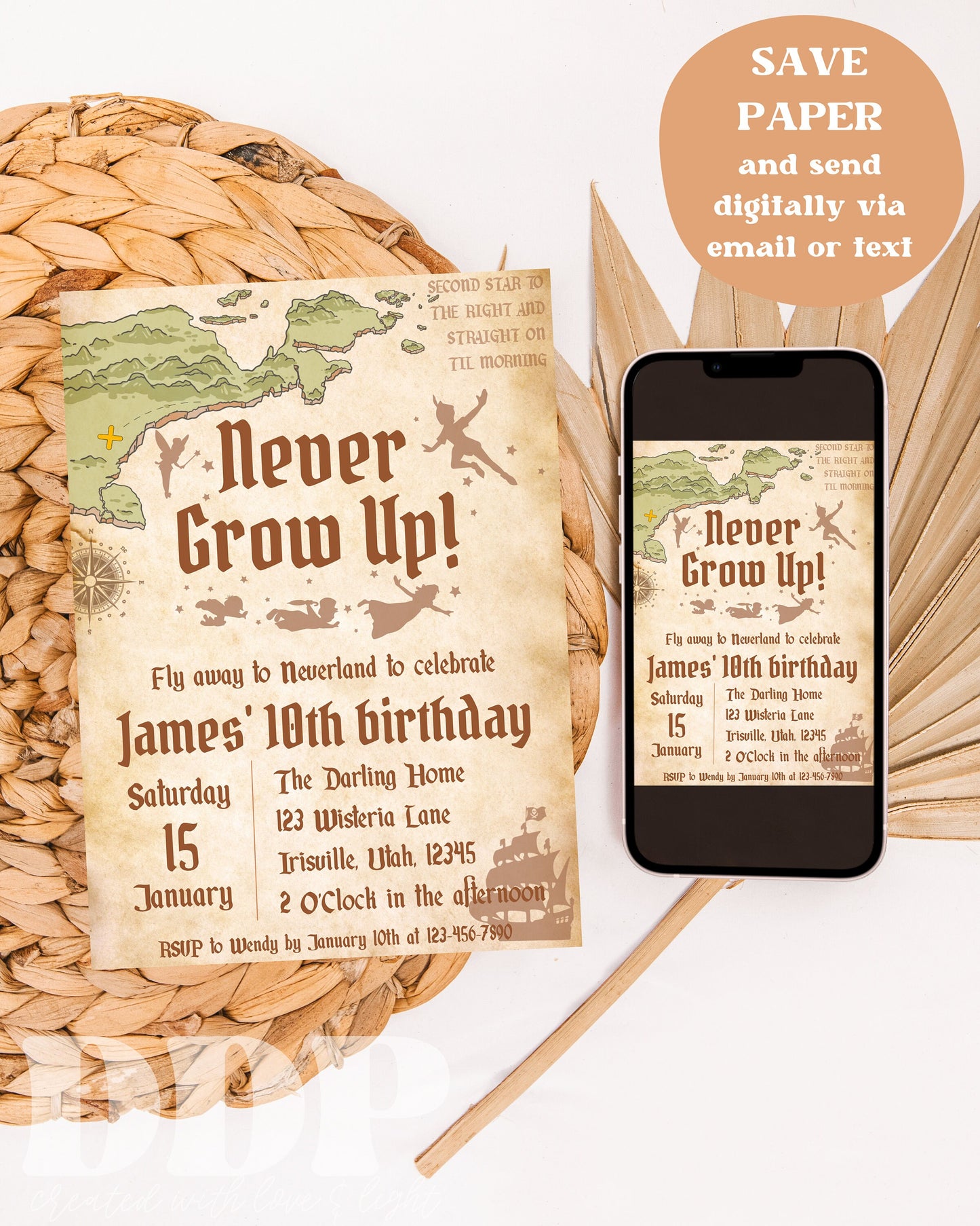 ANY AGE Peter Pan Birthday Invitation | Neverland Birthday Invitation | Never Grow Up Invite | A10