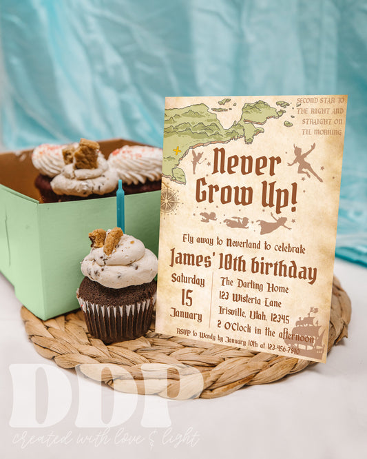 ANY AGE Peter Pan Birthday Invitation | Neverland Birthday Invitation | Never Grow Up Invite | A10