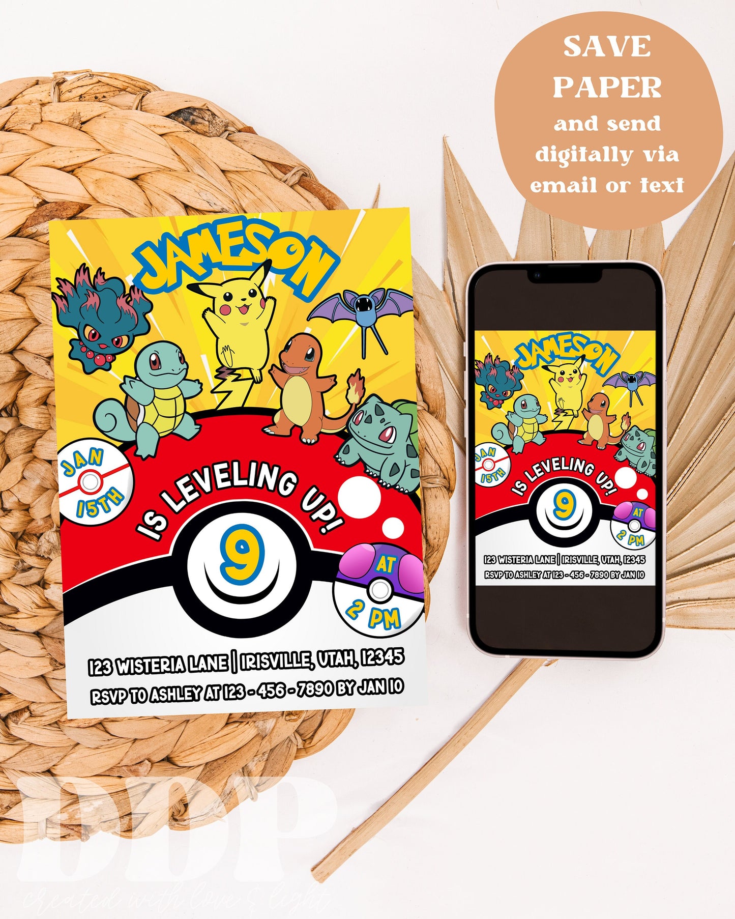 ANY AGE Pokemon Birthday Invitation | POK Birthday | Pikachu Party Invite | Pokemon Pokeball Invite