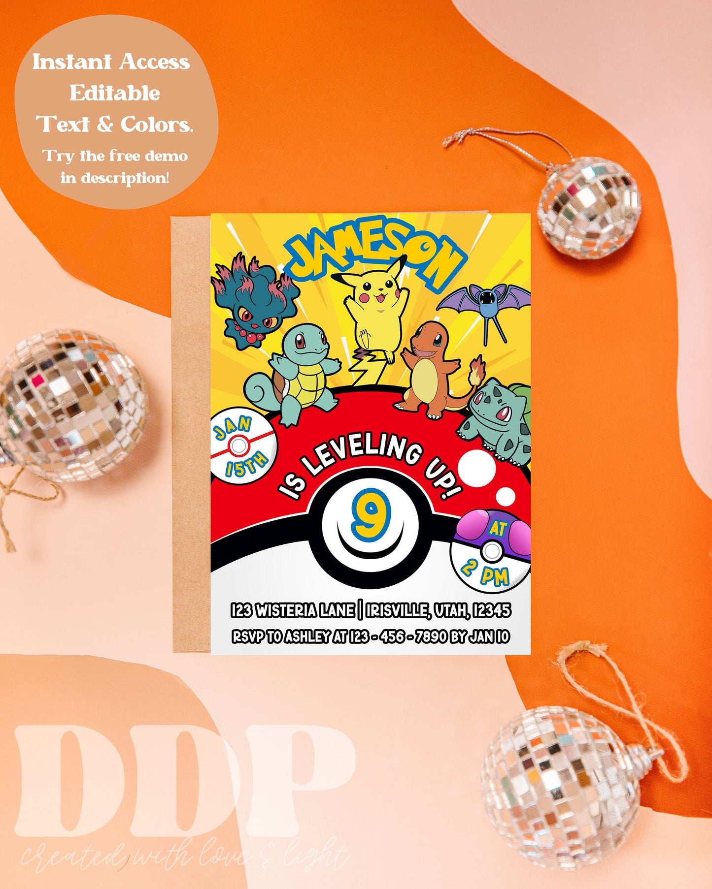 ANY AGE Pokemon Birthday Invitation | POK Birthday | Pikachu Party Invite | Pokemon Pokeball Invite