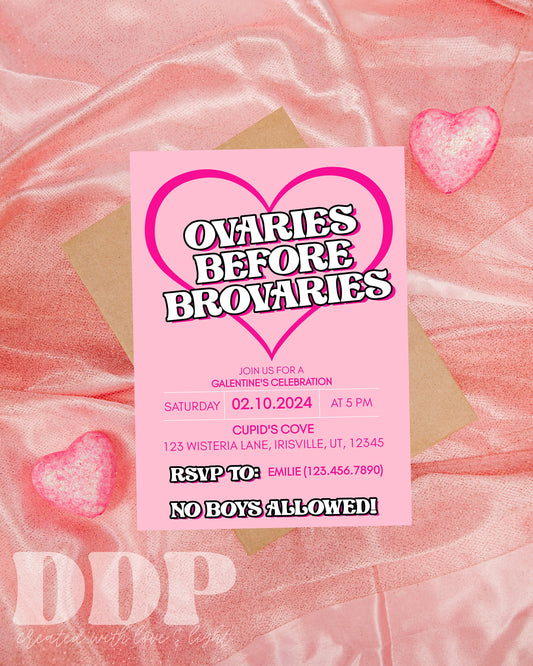 Ovaries before Brovaries Valentine's Day Invitation | Funny Galentine's Day Party Invite | Girls Night Invite | Valentine's Day Party Invite