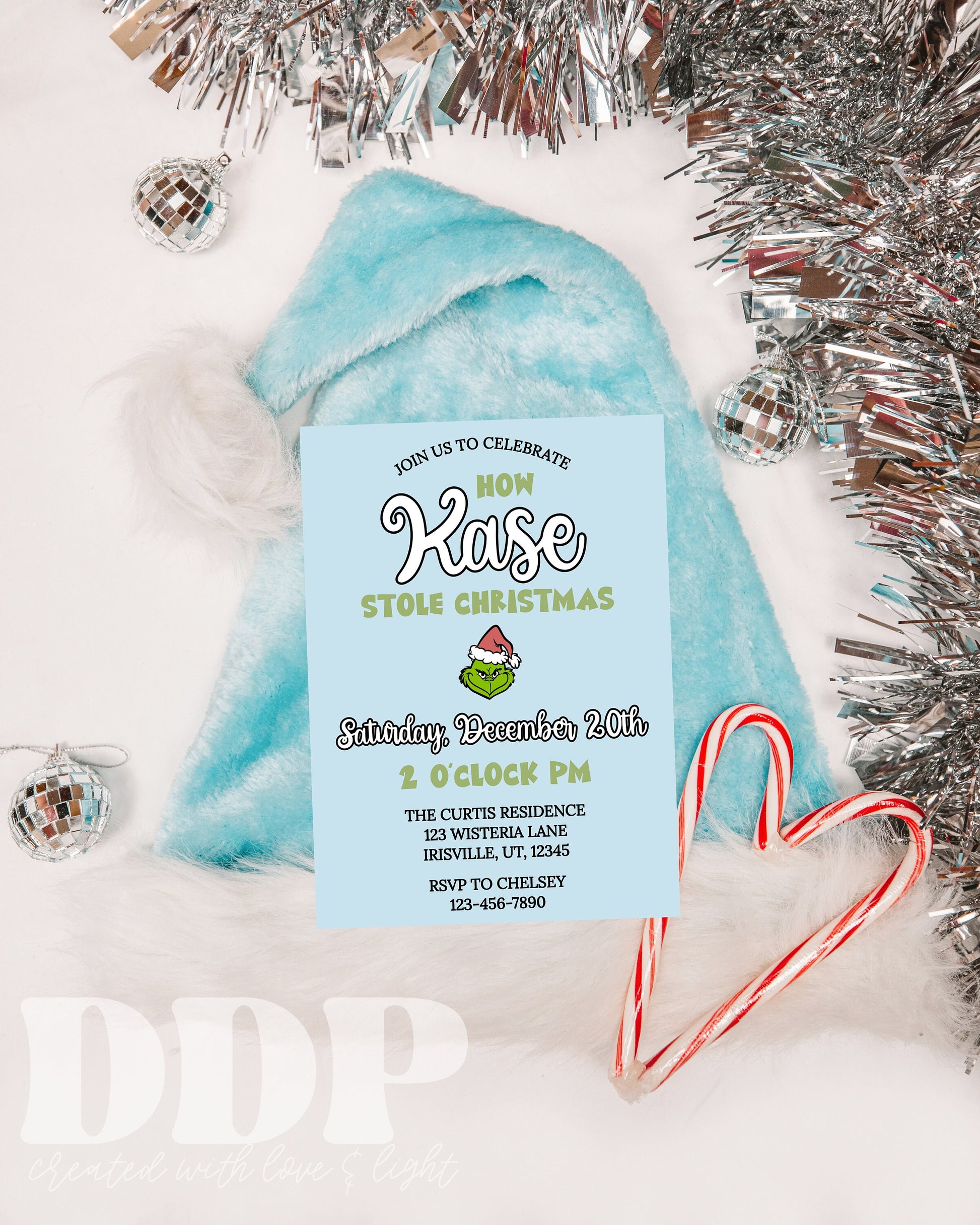 ANY AGE Grinch Stole Christmas Birthday Invitation | Boy Grinch First Birthday Invite | He's a Mean One | Whoville Blue Christmas Birthday