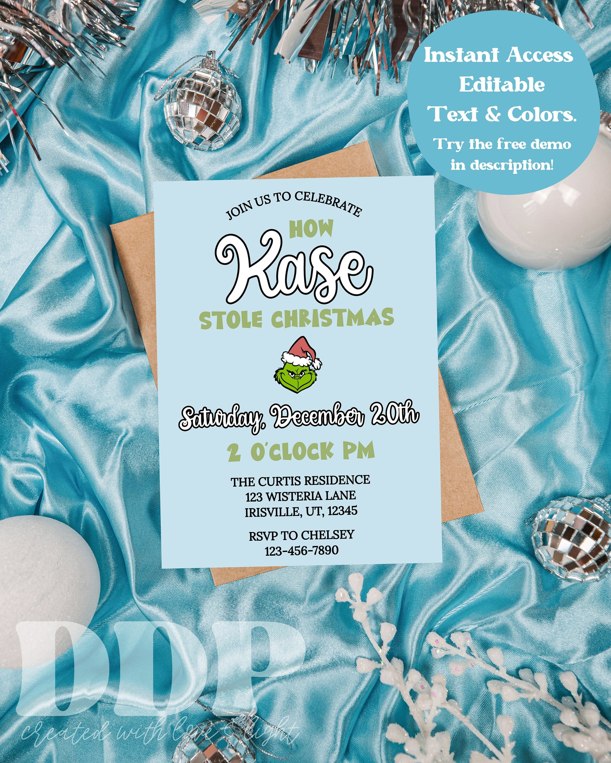 ANY AGE Grinch Stole Christmas Birthday Invitation | Boy Grinch First Birthday Invite | He's a Mean One | Whoville Blue Christmas Birthday