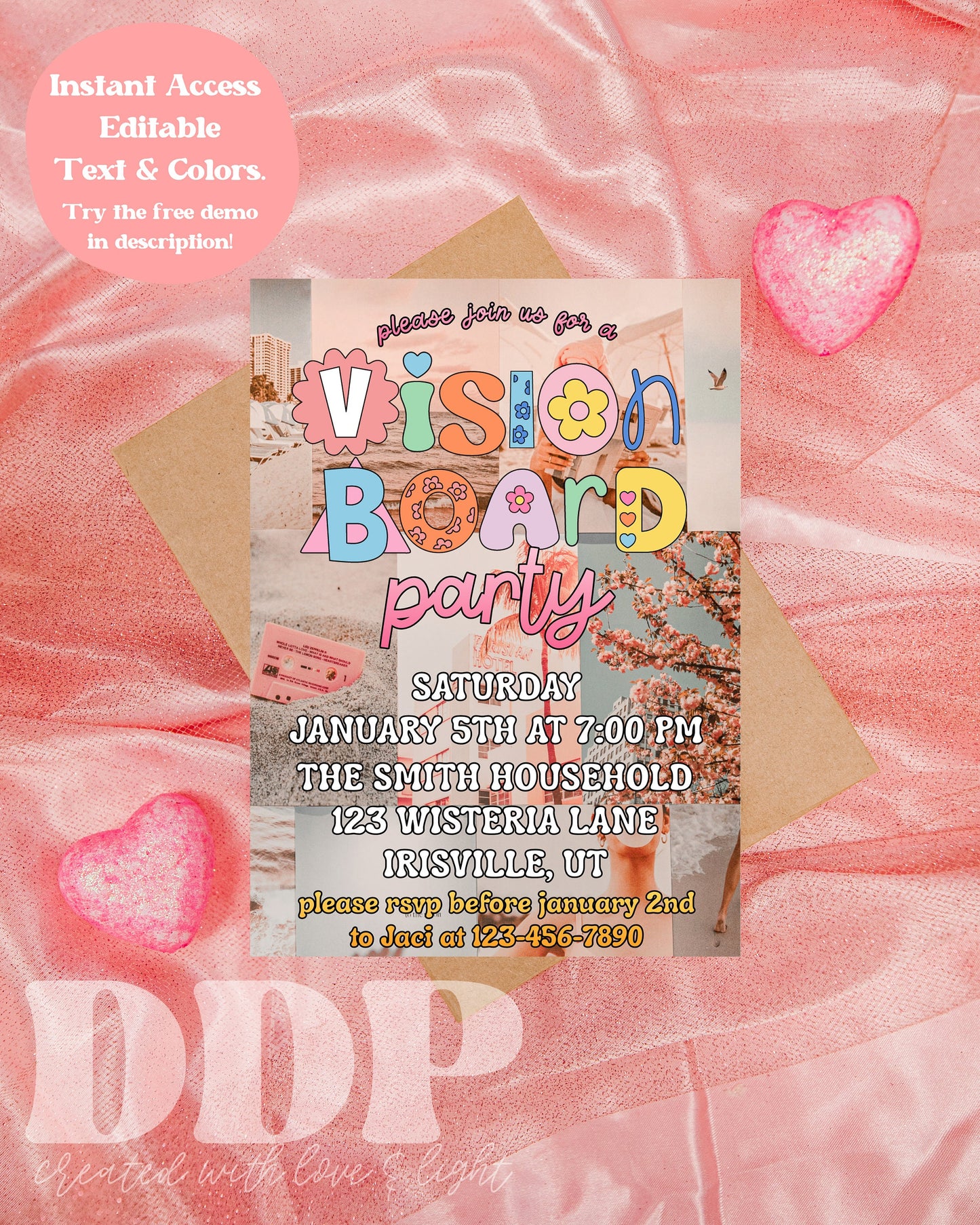 Vision Board Party Invite | Girls Vision Board Invite | New Year Resolution Party | Editable Template