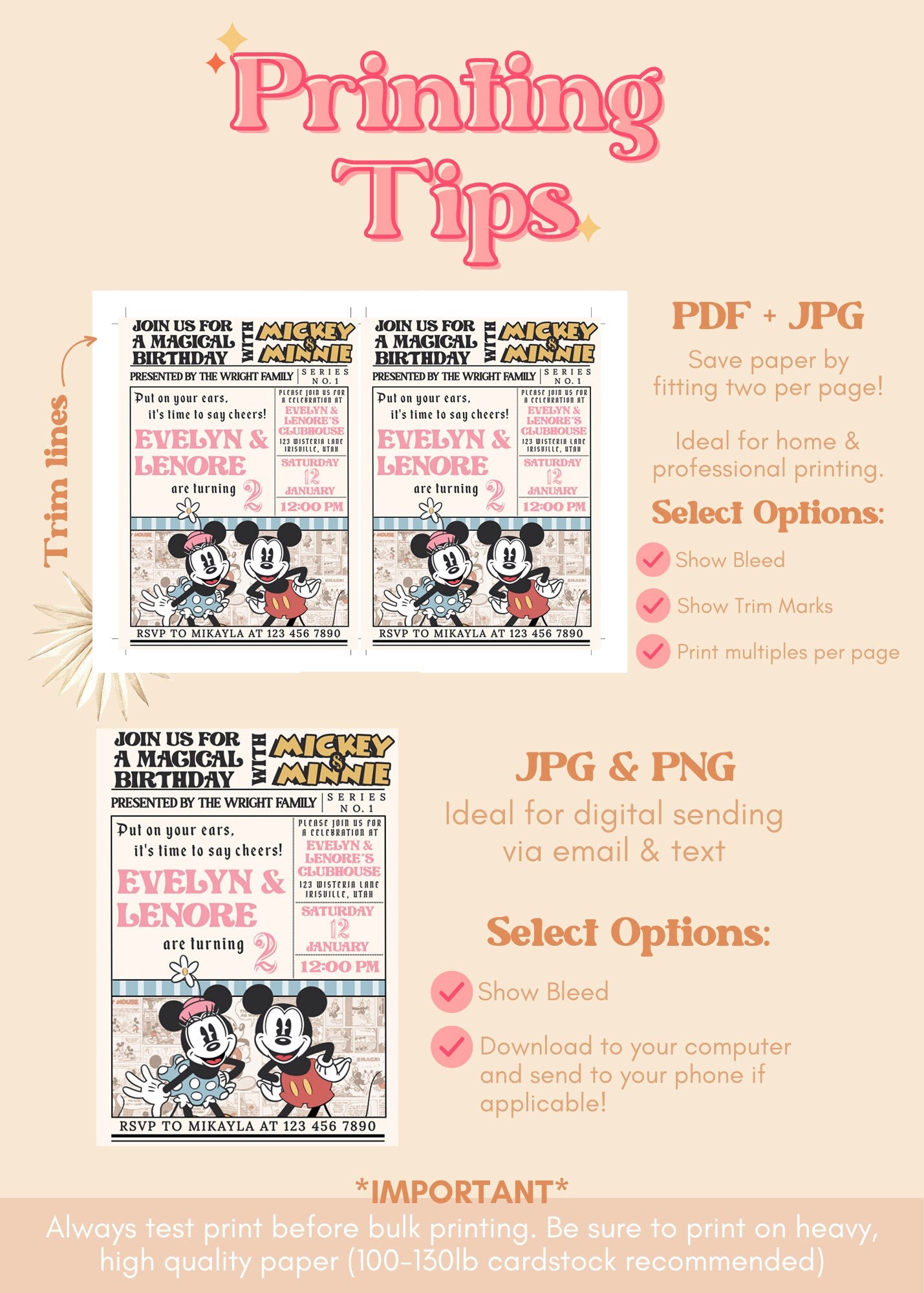 ANY AGE Pastel Mickey & Minnie Twins Birthday Invitation | Classic Disneyland Birthday Invite | Twins Birthday | Vintage Comic Mickey A04