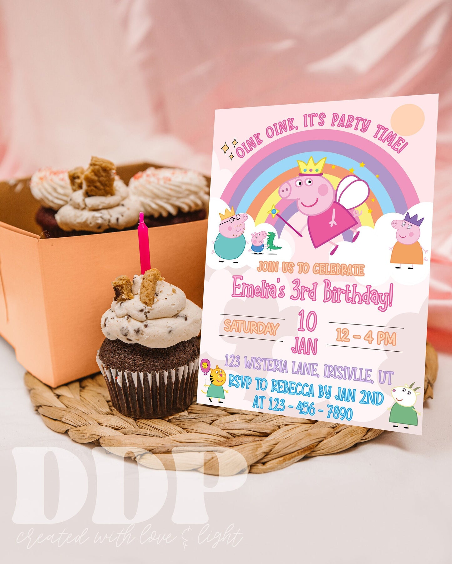 ANY AGE Peppa Pig Birthday Invitation | Girls Kids Birthday Invitation | Rainbow Peppa Birthday Invite