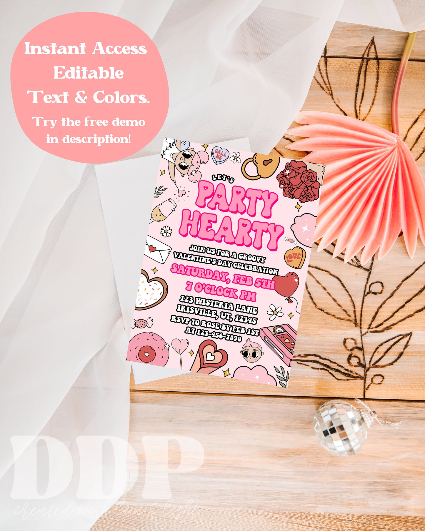 Valentine's Day Let's Party Hearty Invitation | Galentine's Day Party Invite | Galentines Invitation | Valentine's Day Party Invite