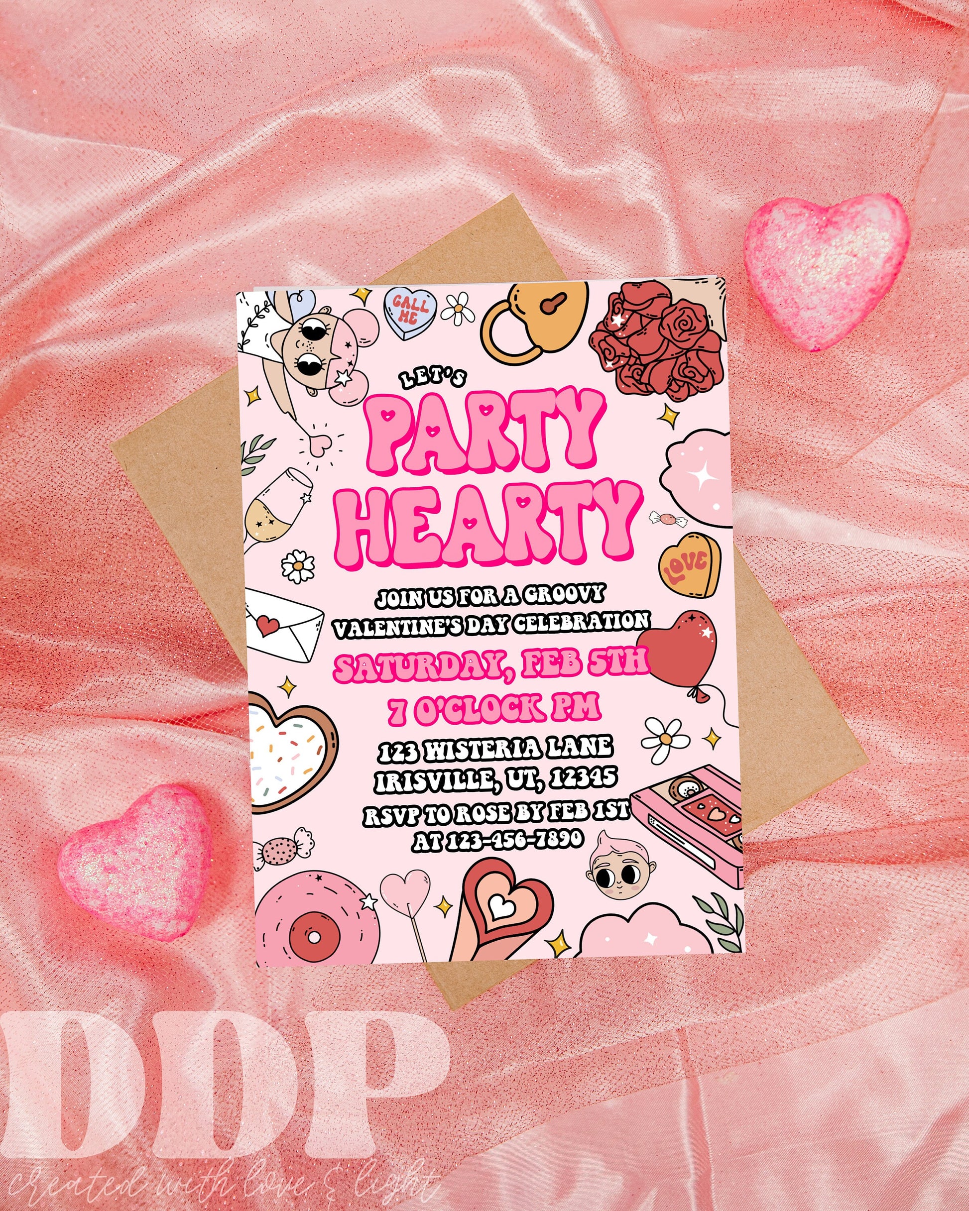 Valentine's Day Let's Party Hearty Invitation | Galentine's Day Party Invite | Galentines Invitation | Valentine's Day Party Invite