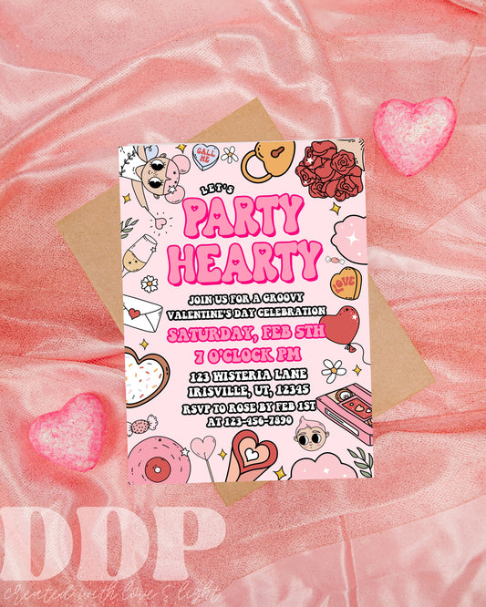 Valentine's Day Let's Party Hearty Invitation | Galentine's Day Party Invite | Galentines Invitation | Valentine's Day Party Invite