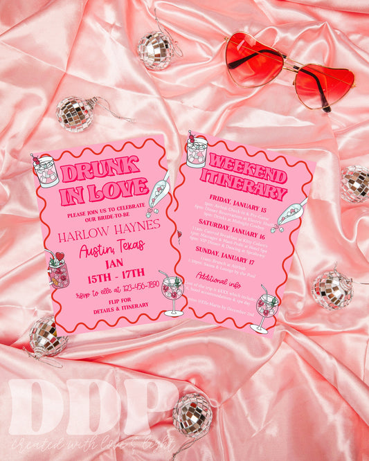 Drunk in Love Bachelorette Party Weekend Invitation & Itinerary | Bachelorette Weekend Getaway Invite | Girls Night Out Invitation Template