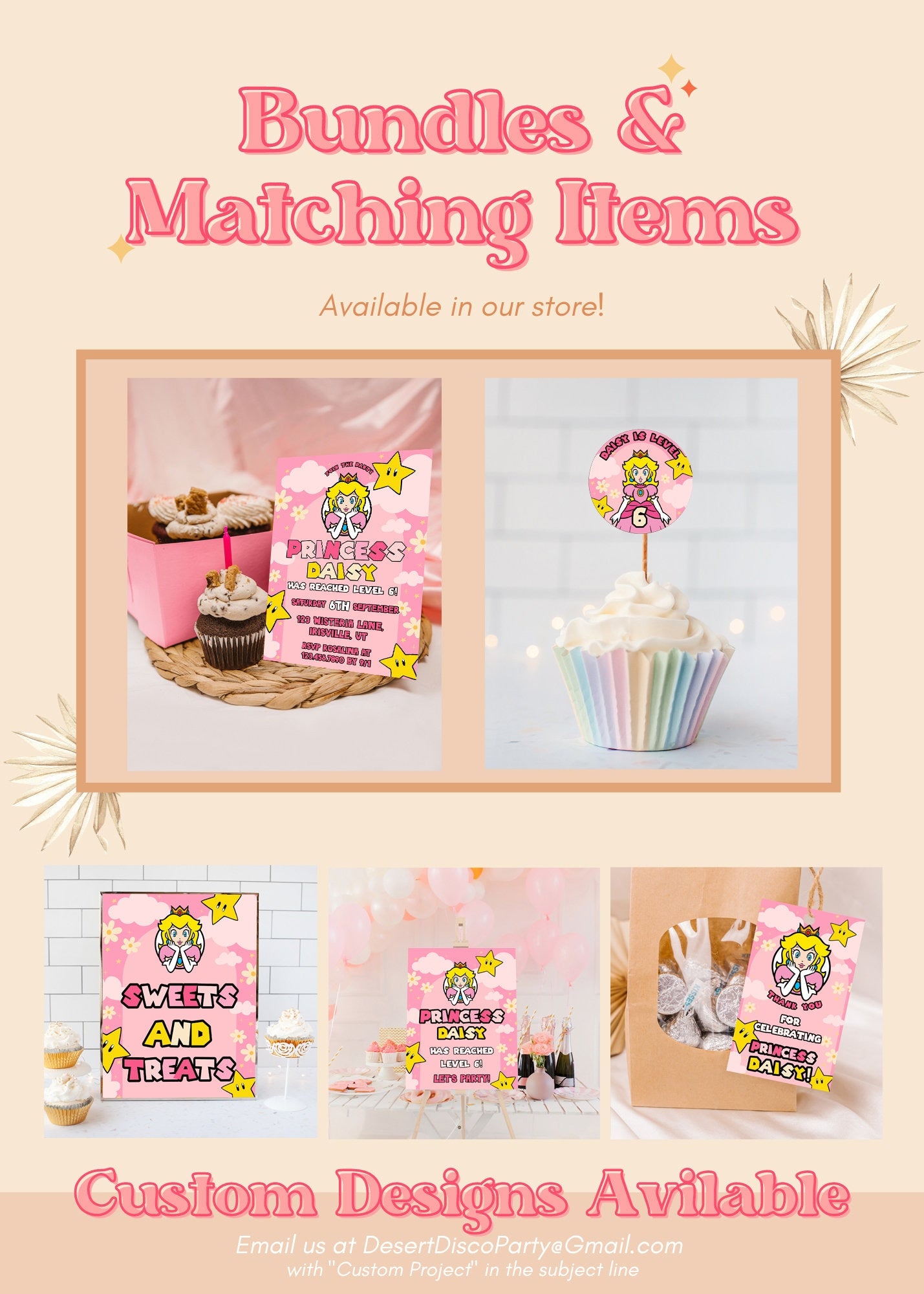 Princess Peach Themed Table Signs | Princess Peach Party Supplies | Peach Inspired Birthday Party | Super Mario Birthday | A08