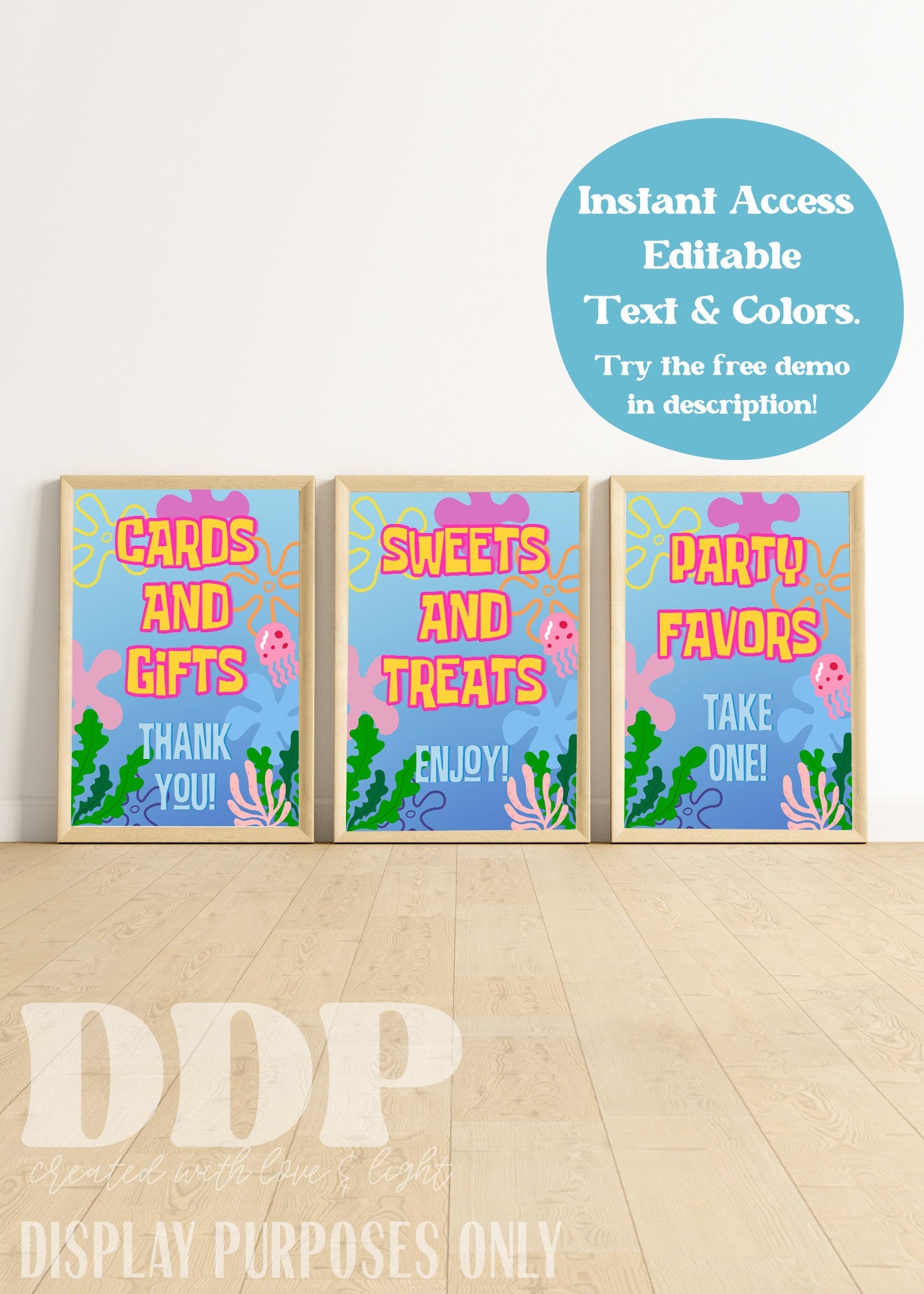 Spongebob Table Signs | Printable Colorful Spongebob Party Supplies | Under the Sea Birthday Party Supplies | Spongebob Party Decor | A07