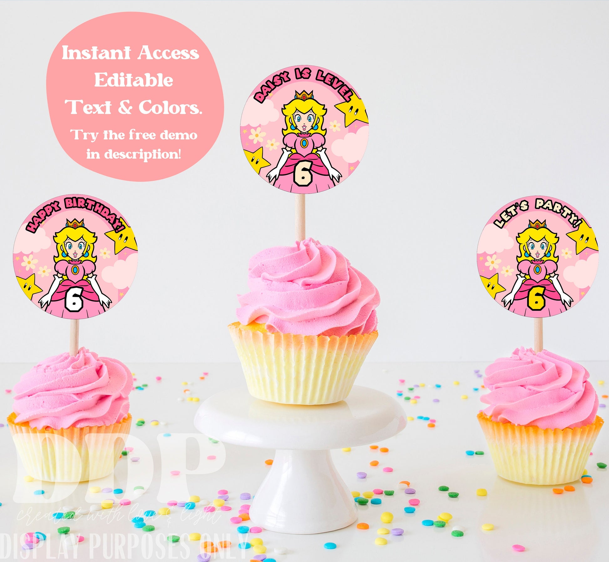 Princess Peach Themed Cupcake Toppers | Princess Birthday Cake Topper | Peach Inspired Birthday Party | Super Mario Cupcake Toppers | A08