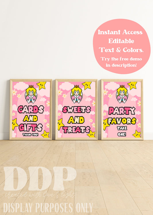 Princess Peach Themed Table Signs | Princess Peach Party Supplies | Peach Inspired Birthday Party | Super Mario Birthday | A08