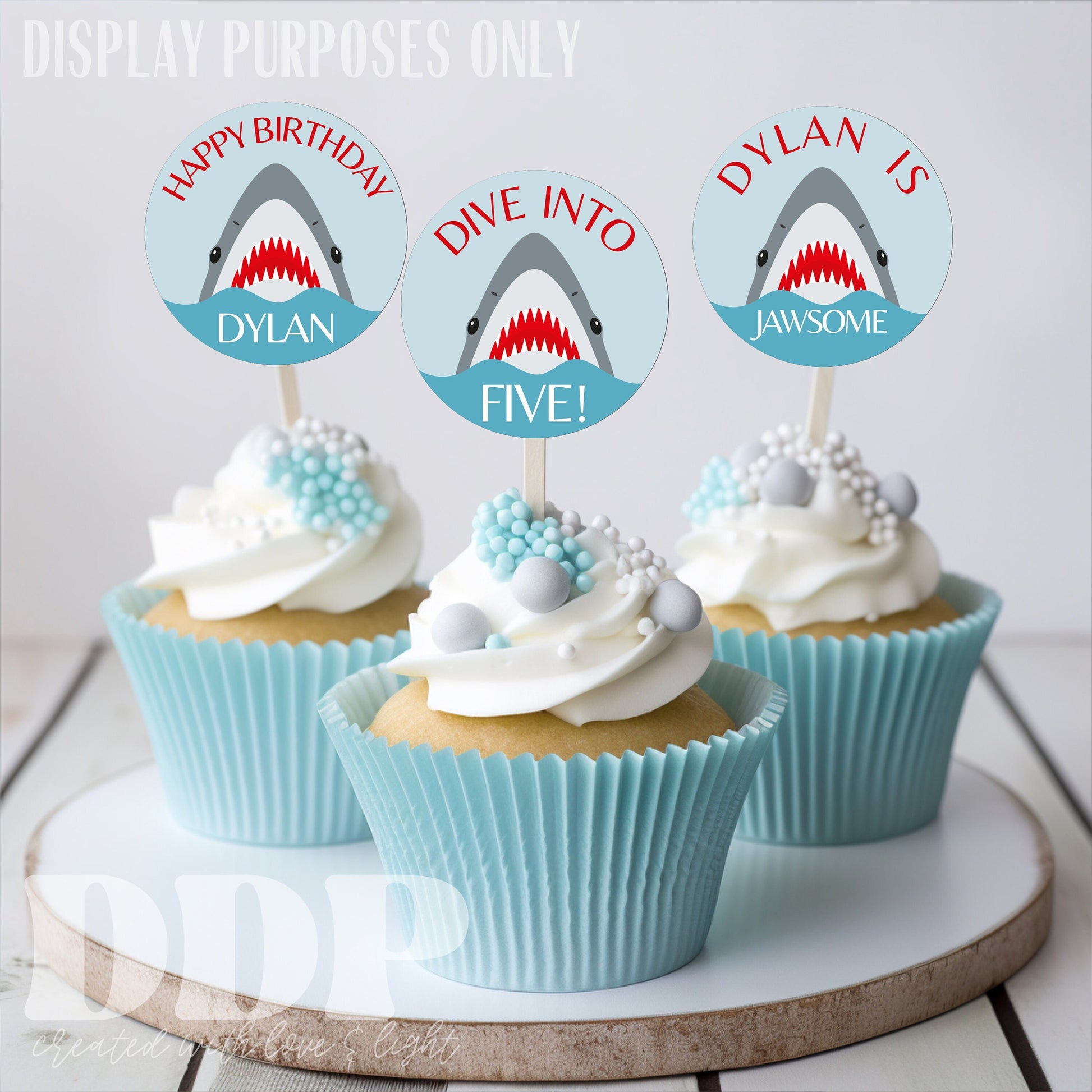 ANY AGE Jawsome Shark Cupcake Toppers | Shark Birthday Cake Topper | Jaws Shark Birthday Party Supplies | Shark Party Decor | A06