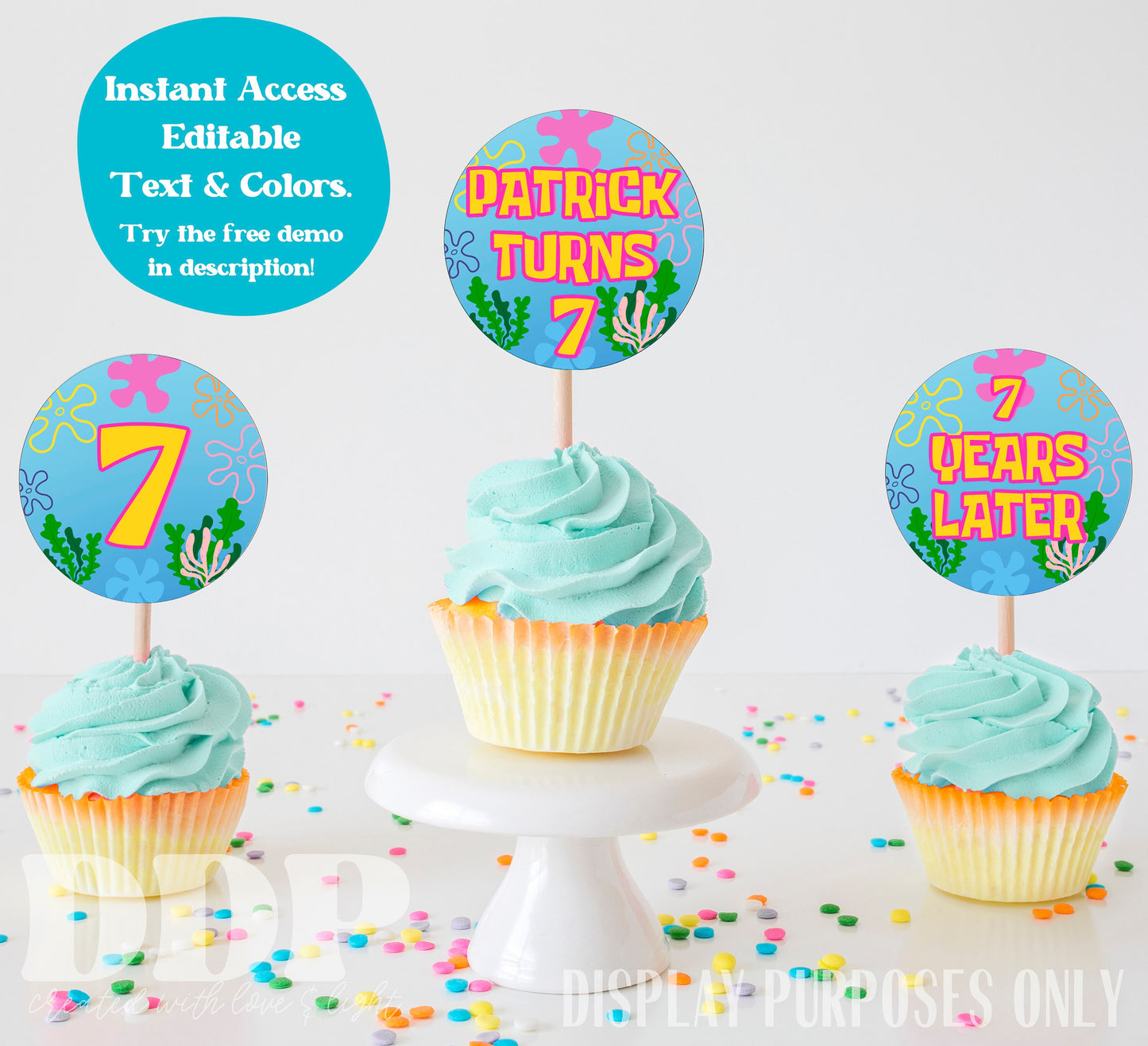 Sponge Bob Cupcake Toppers | Printable Colorful Sponge Bob Cake Topper | Under the Sea Birthday Party Supplies | Kids Party Decor | A07