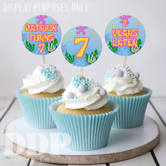 Sponge Bob Cupcake Toppers | Printable Colorful Sponge Bob Cake Topper | Under the Sea Birthday Party Supplies | Kids Party Decor | A07