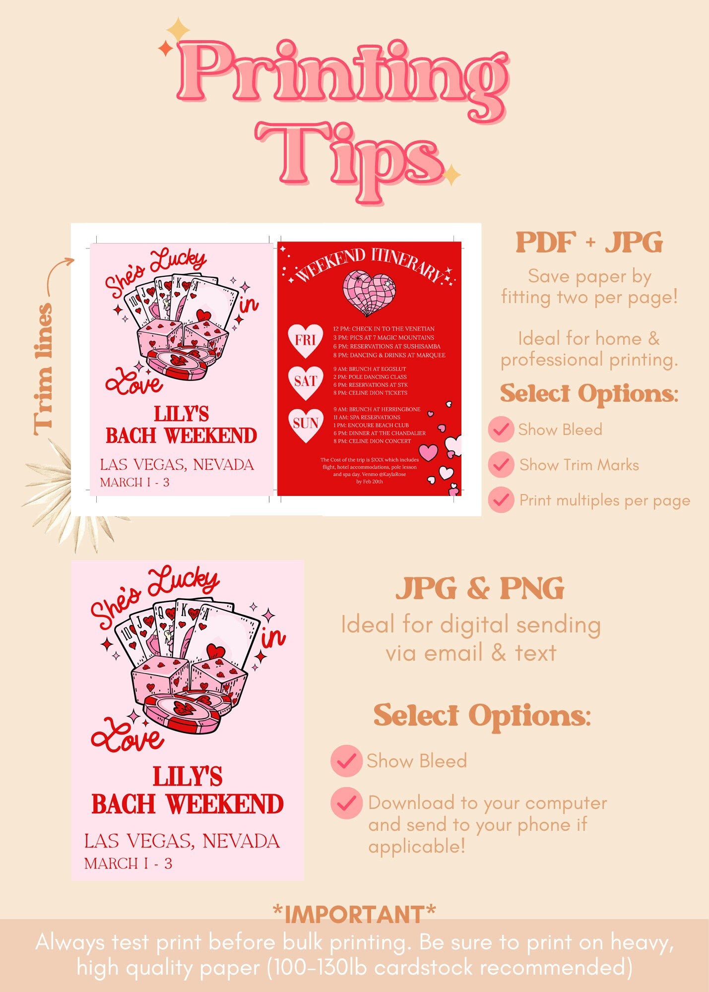 LUCKY in LOVE Las Vegas Bachelorette Weekend Invitation | Viva Las Vegas Bachelorette Party Invite | Girls Trip Printable Itinerary