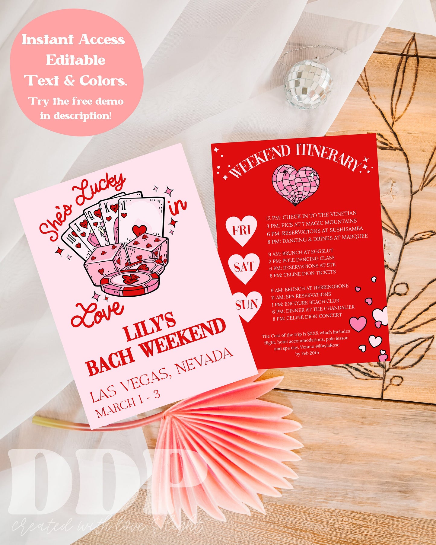 LUCKY in LOVE Las Vegas Bachelorette Weekend Invitation | Viva Las Vegas Bachelorette Party Invite | Girls Trip Printable Itinerary