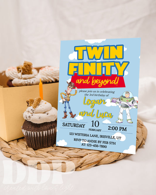 ANY AGE TWINS Toy Story Inspired Birthday | Twin Infinity and Beyond Invitation | Twin Infinity and Beyond Birthday Invitation