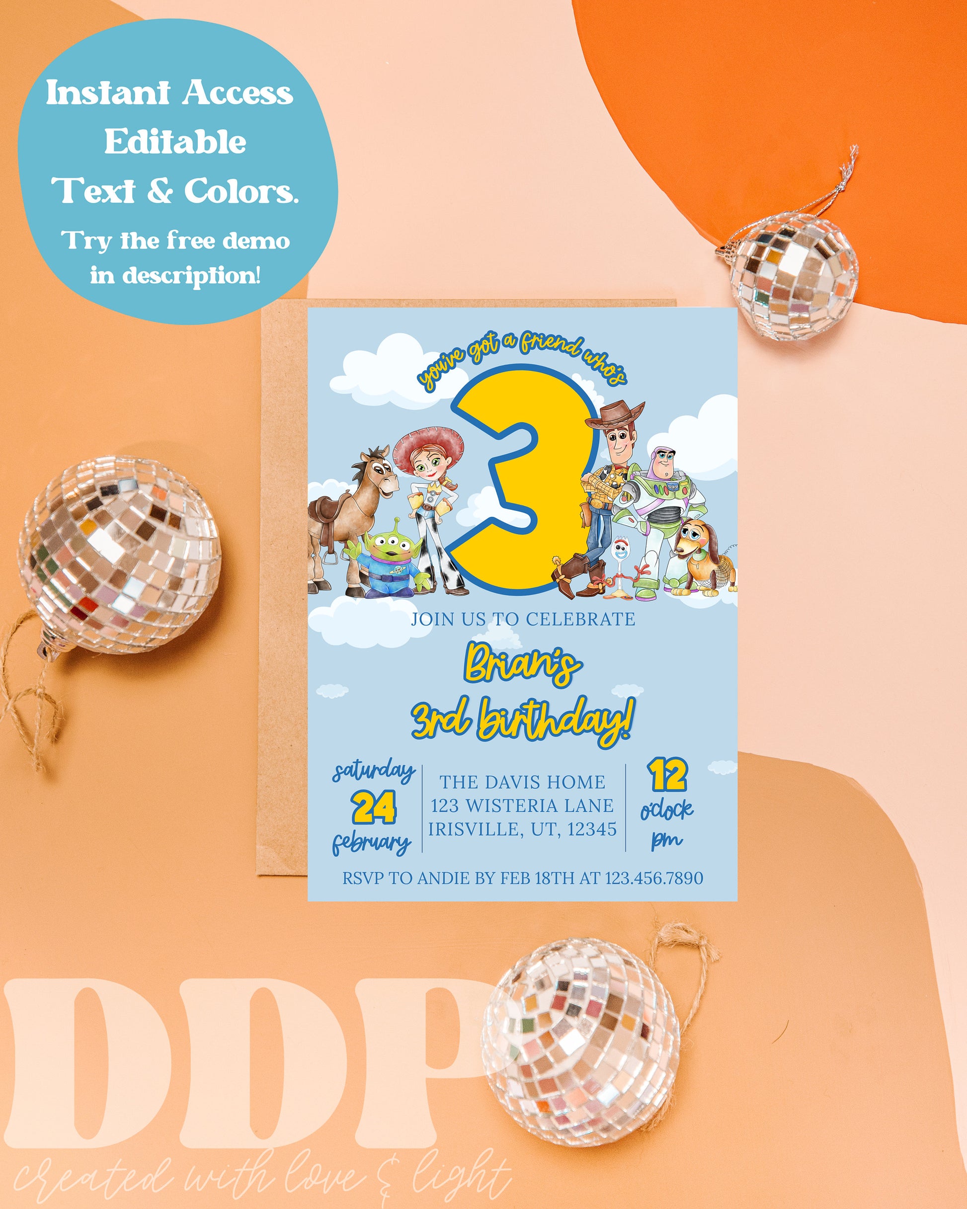 Toy Story THIRD Birthday Invitation | You've Got a Friend Who's THREE Toy Story Invitation | Toy Story Inspired Birthday