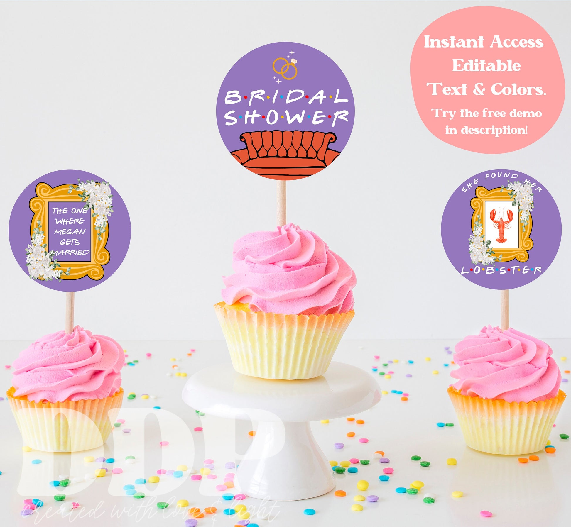friends-cupcake-toppers-friends-bridal-shower-editable-cupcake-toppe-desert-disco-party for Bridal Shower Cupcake Toppers Free Printable Friends Cupcake Toppers | Friends Bridal Shower Editable Cupcake Toppe – Desert Disco Party for Bridal Shower Cupcake Toppers Free Printable