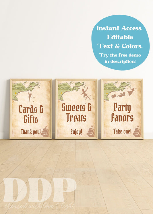 Peter Pan Table Sign Bundle | Neverland Party Decor | Never Grow Up Birthday Sign | Peter Pan Tinkerbell Food Sign | A10