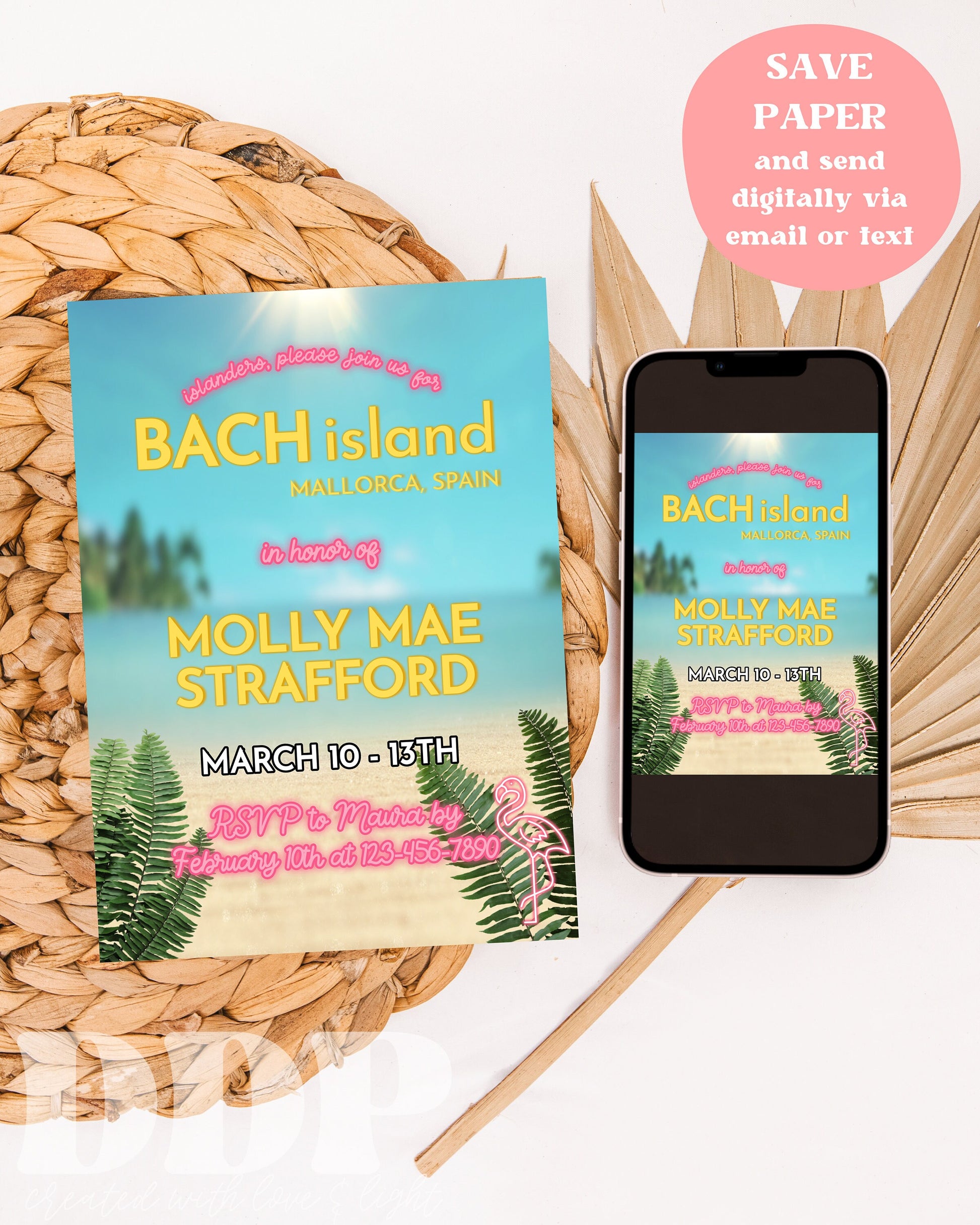 BACH ISLAND Bachelorette Weekend Invitation Template | Love Island Bachelorette Party Invite | Bachelorette Girls Trip Printable Itinerary