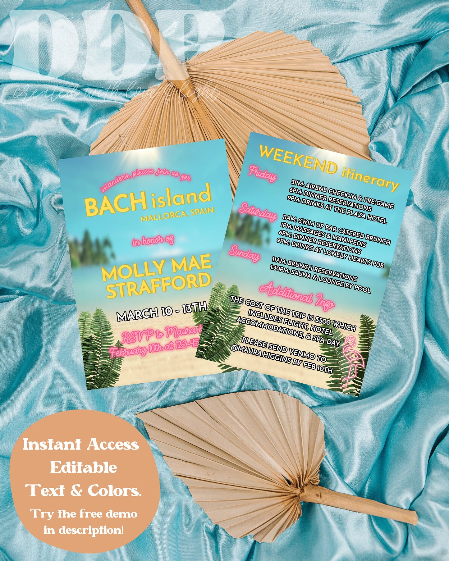 BACH ISLAND Bachelorette Weekend Invitation Template | Love Island Bachelorette Party Invite | Bachelorette Girls Trip Printable Itinerary