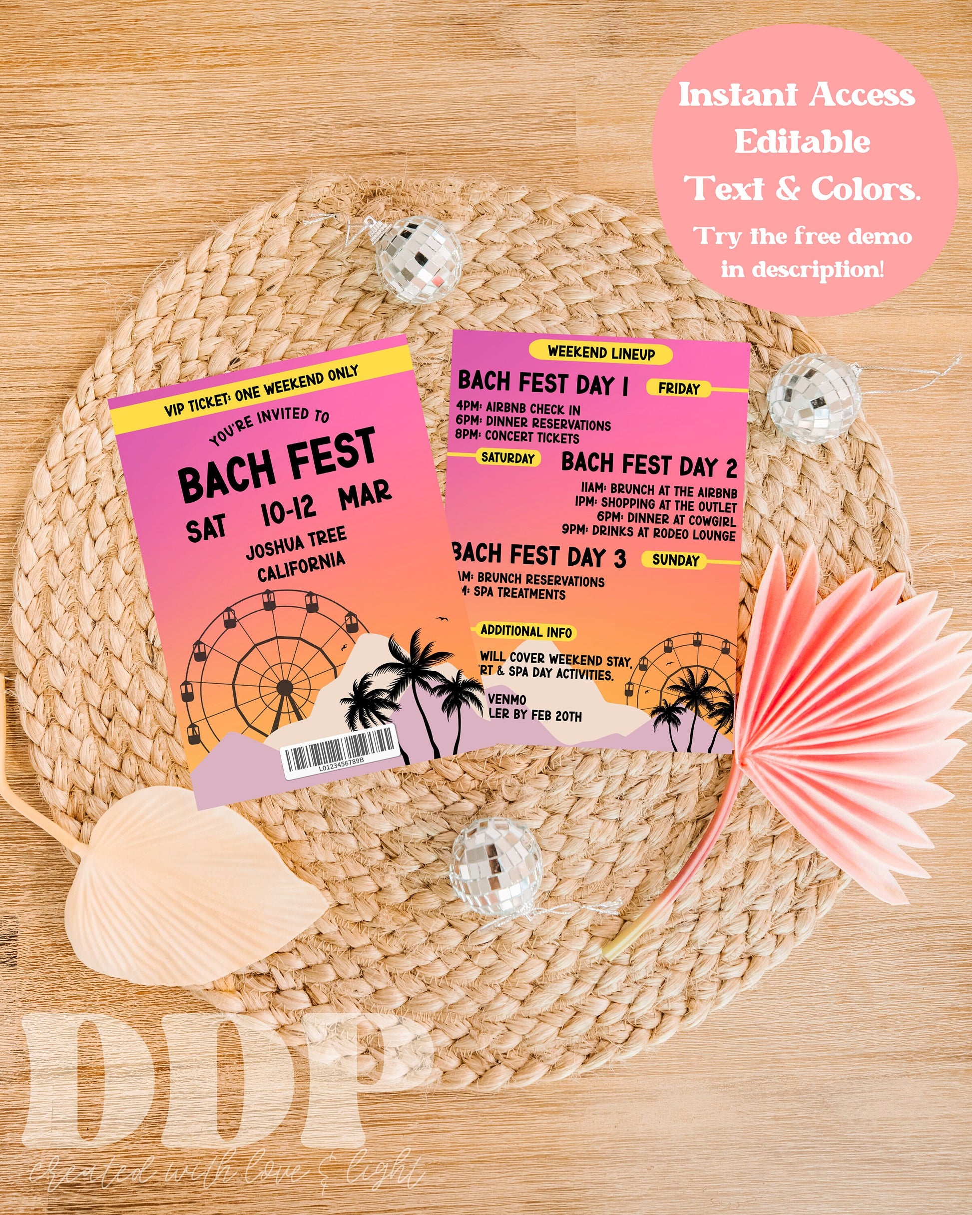 BACH CHELLA Bachelorette Weekend Invitation Template | Festival Bachelorette Party Invite | Concert Bachelorette Girls Trip Itinerary