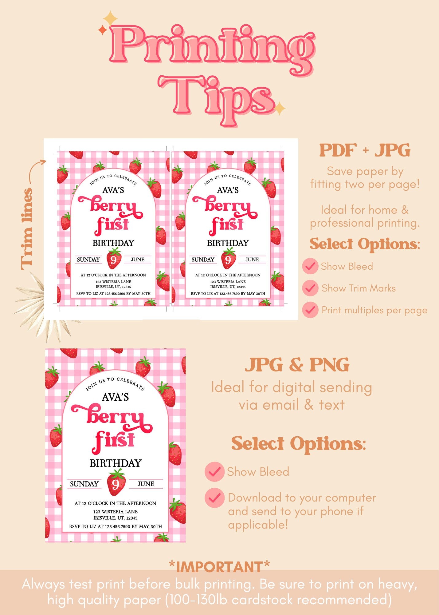 Berry First Birthday Invite | Strawberry Birthday Invitation for Girls | Sweet One 1st B-Day Editable Template