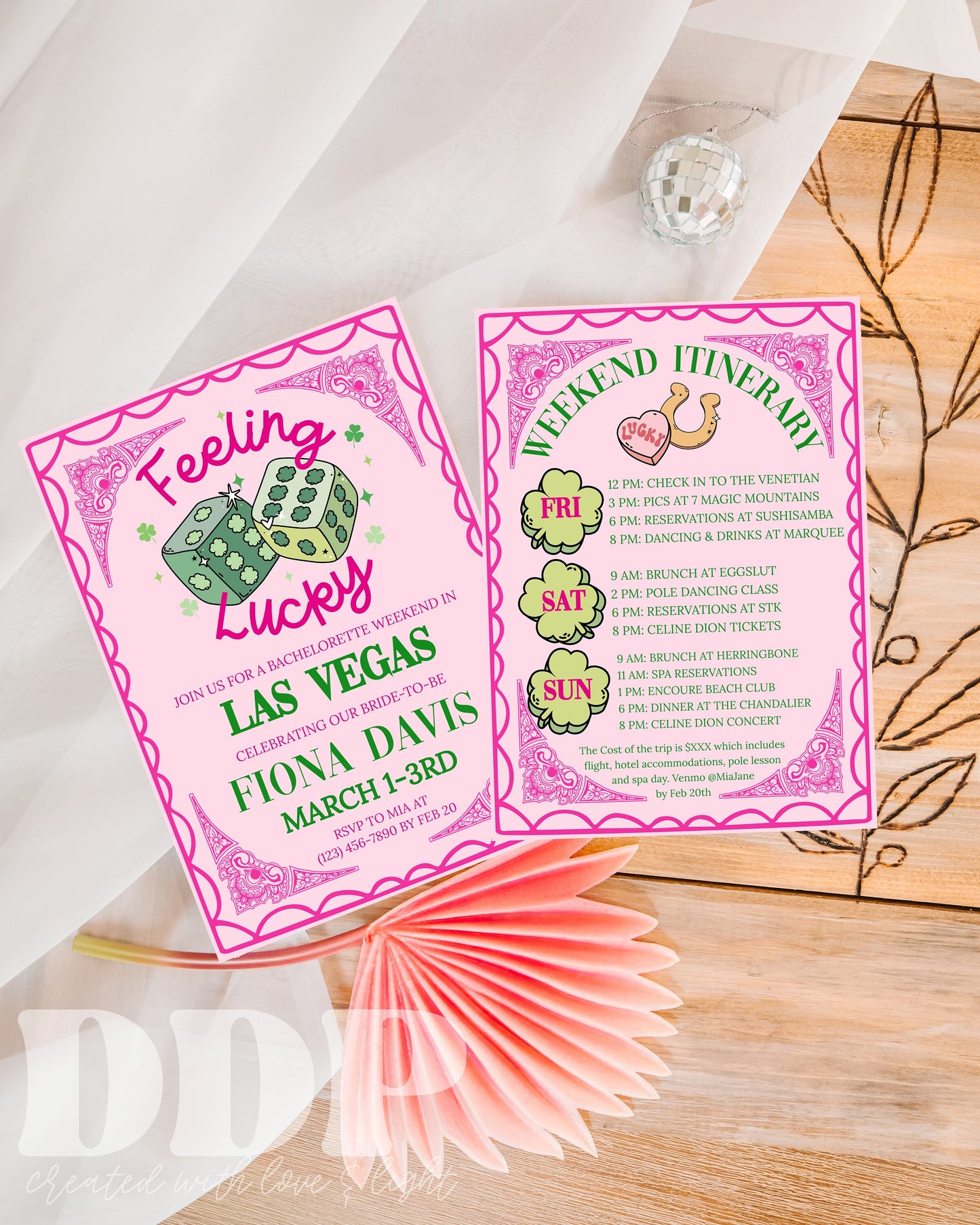 Viva Las Vegas Bachelorette Invitation and Itinerary | Feeling Lucky Bachelorette Weekend Invite | St Patty's Girls Trip Printable Itinerary