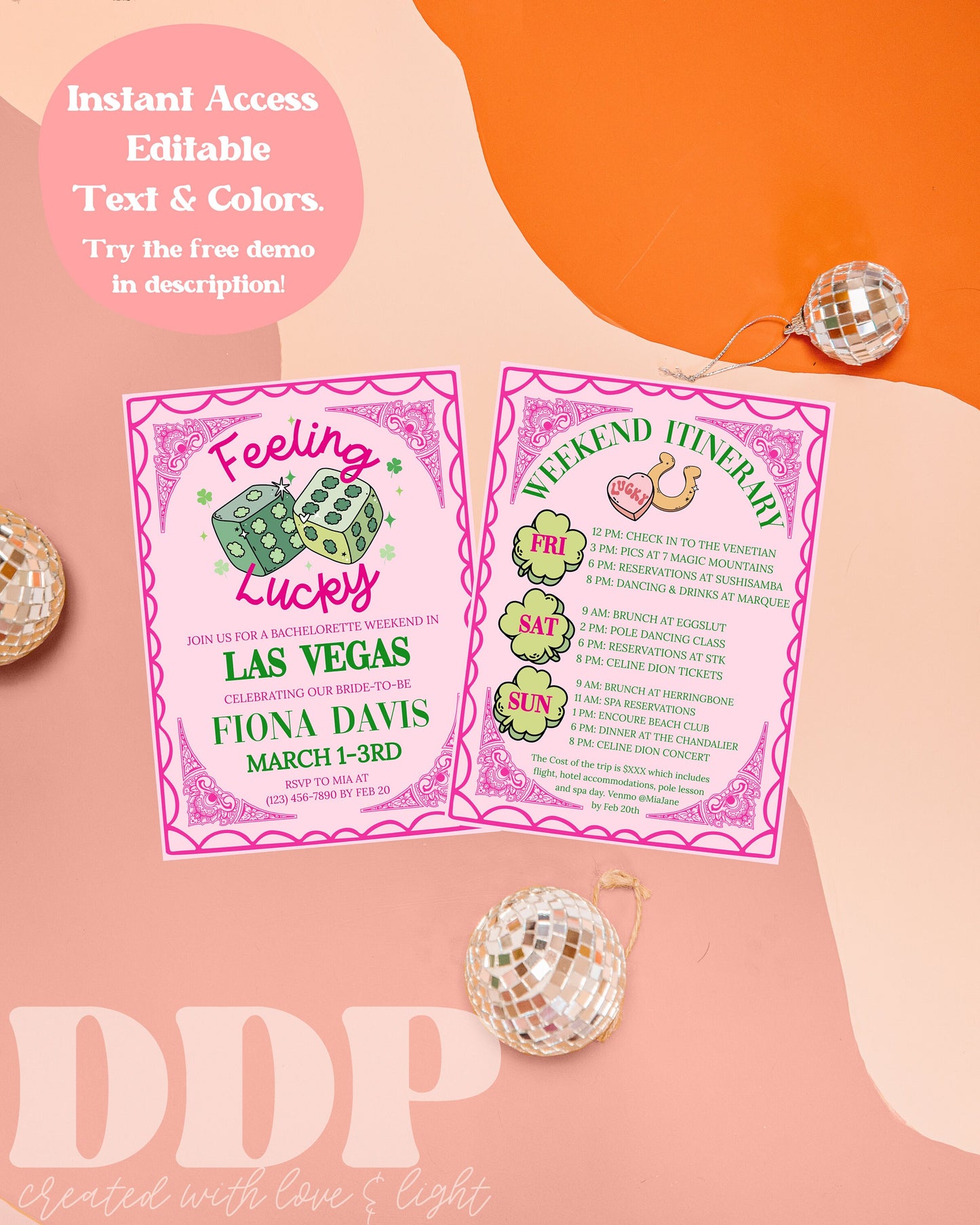 Viva Las Vegas Bachelorette Invitation and Itinerary | Feeling Lucky Bachelorette Weekend Invite | St Patty's Girls Trip Printable Itinerary